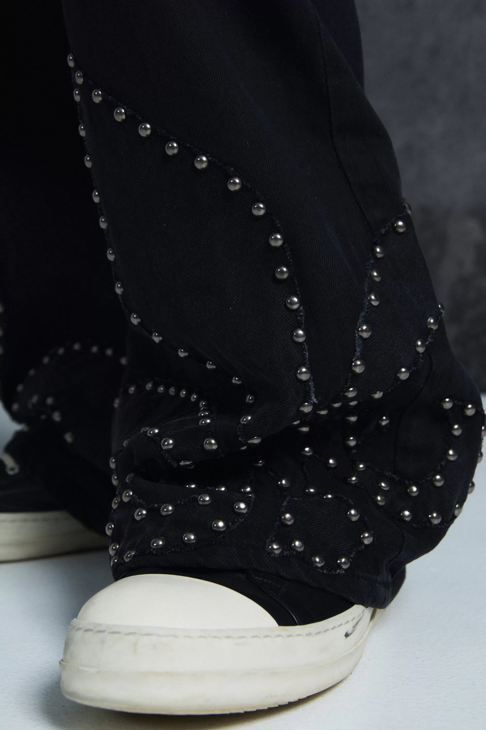 boohooMAN Trippie Redd Baggy Rigid Studded Applique Denim Jeans | UK