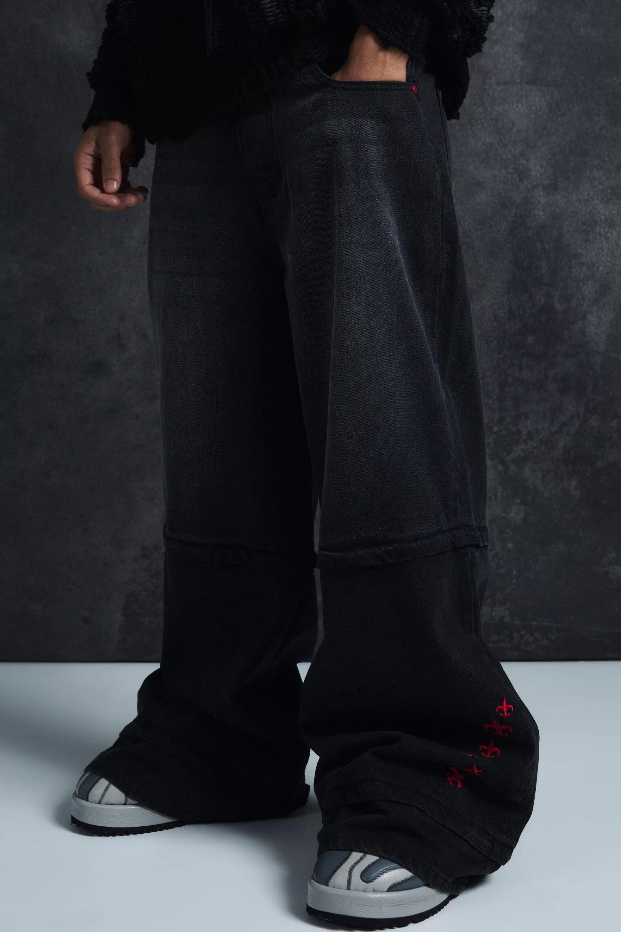 boohooMAN Trippie Redd Extreme Baggy Rigid Zip Off Leg Denim Jeans | UK