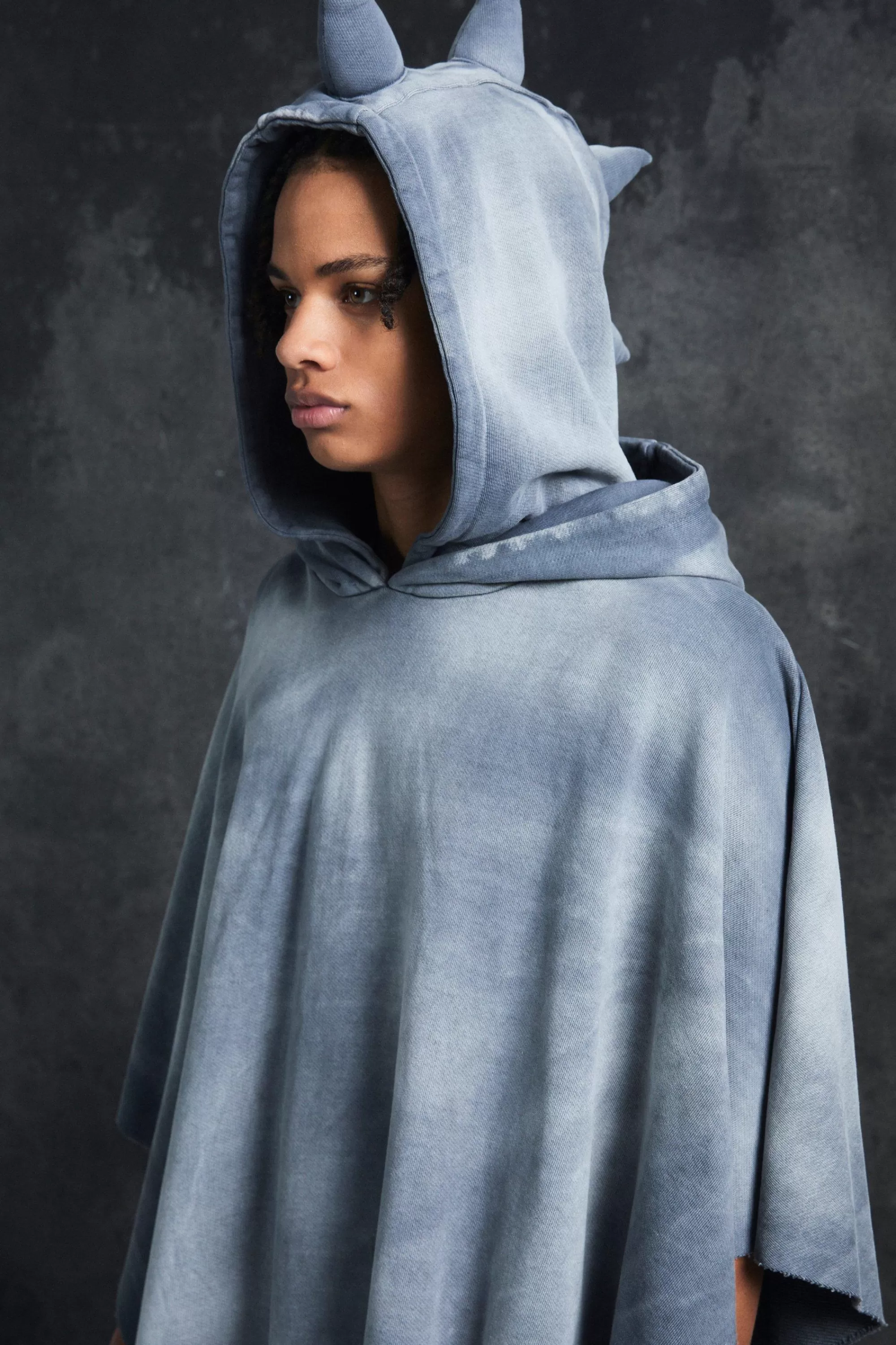 boohooMAN Trippie Redd Heavy Washed Horn Poncho | UK