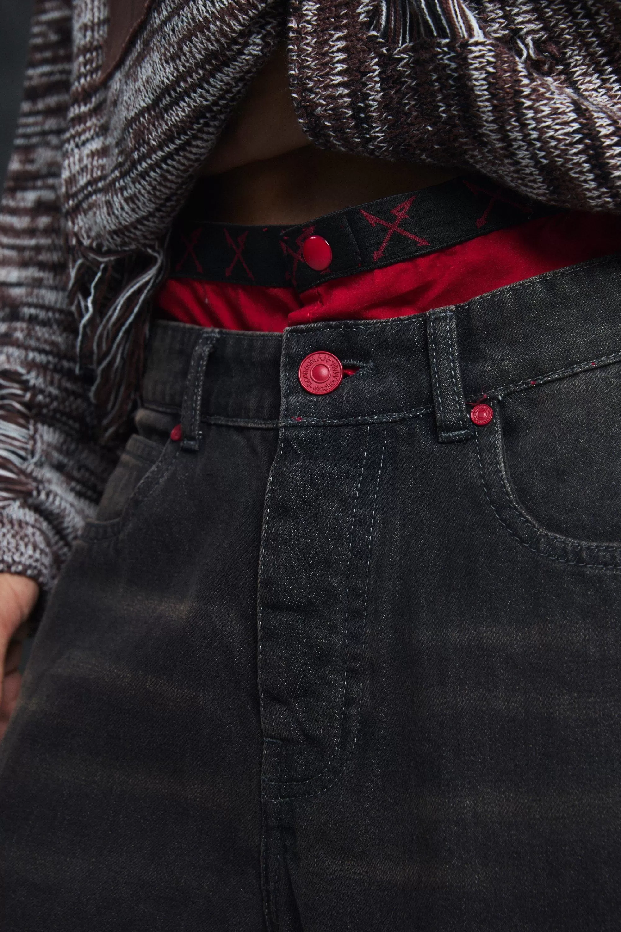 boohooMAN Trippie Redd Long Line Boxer Waistband Denim Jorts | UK