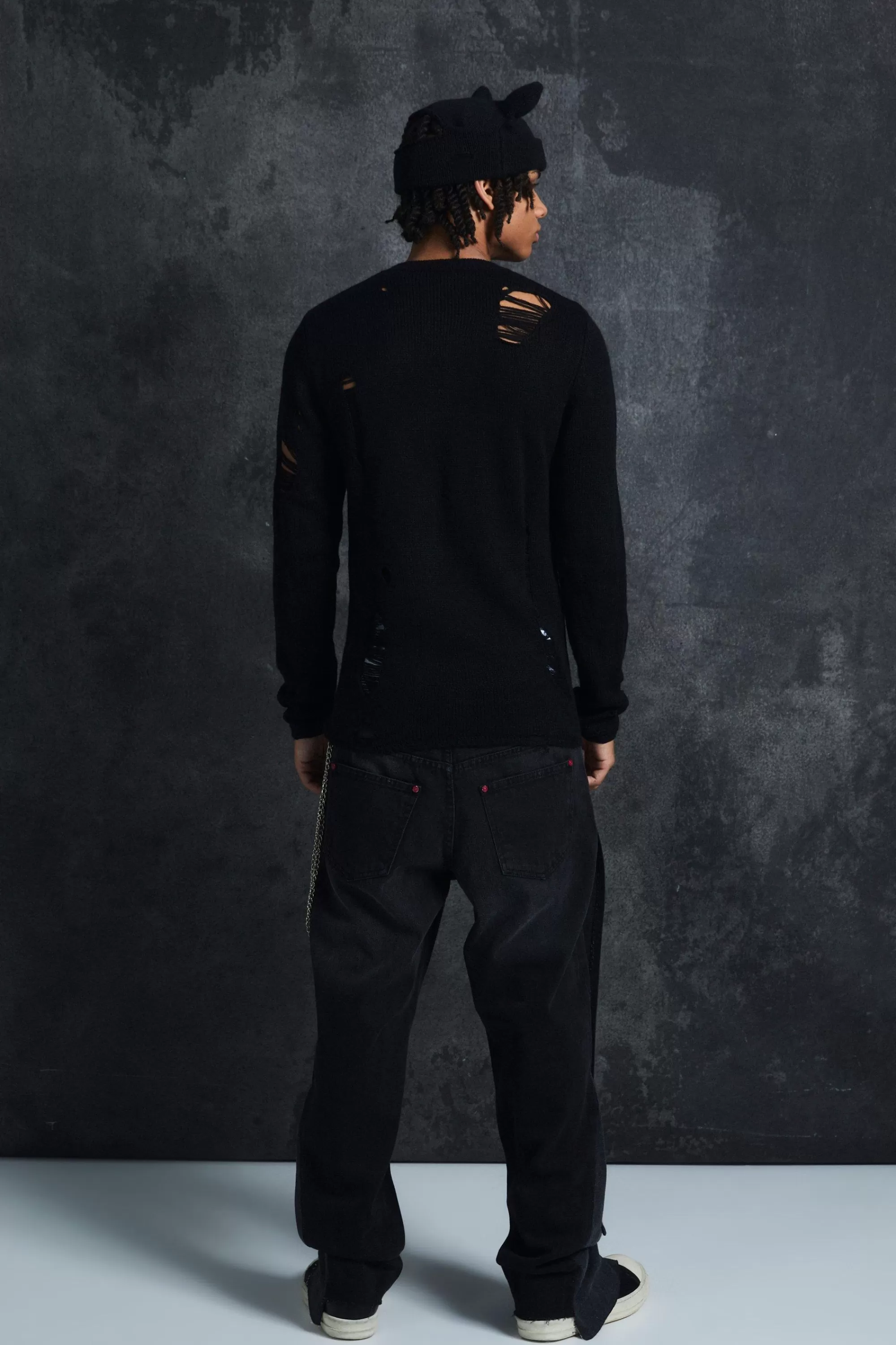 boohooMAN Trippie Redd Muscle Fit Distressed Jumper | UK
