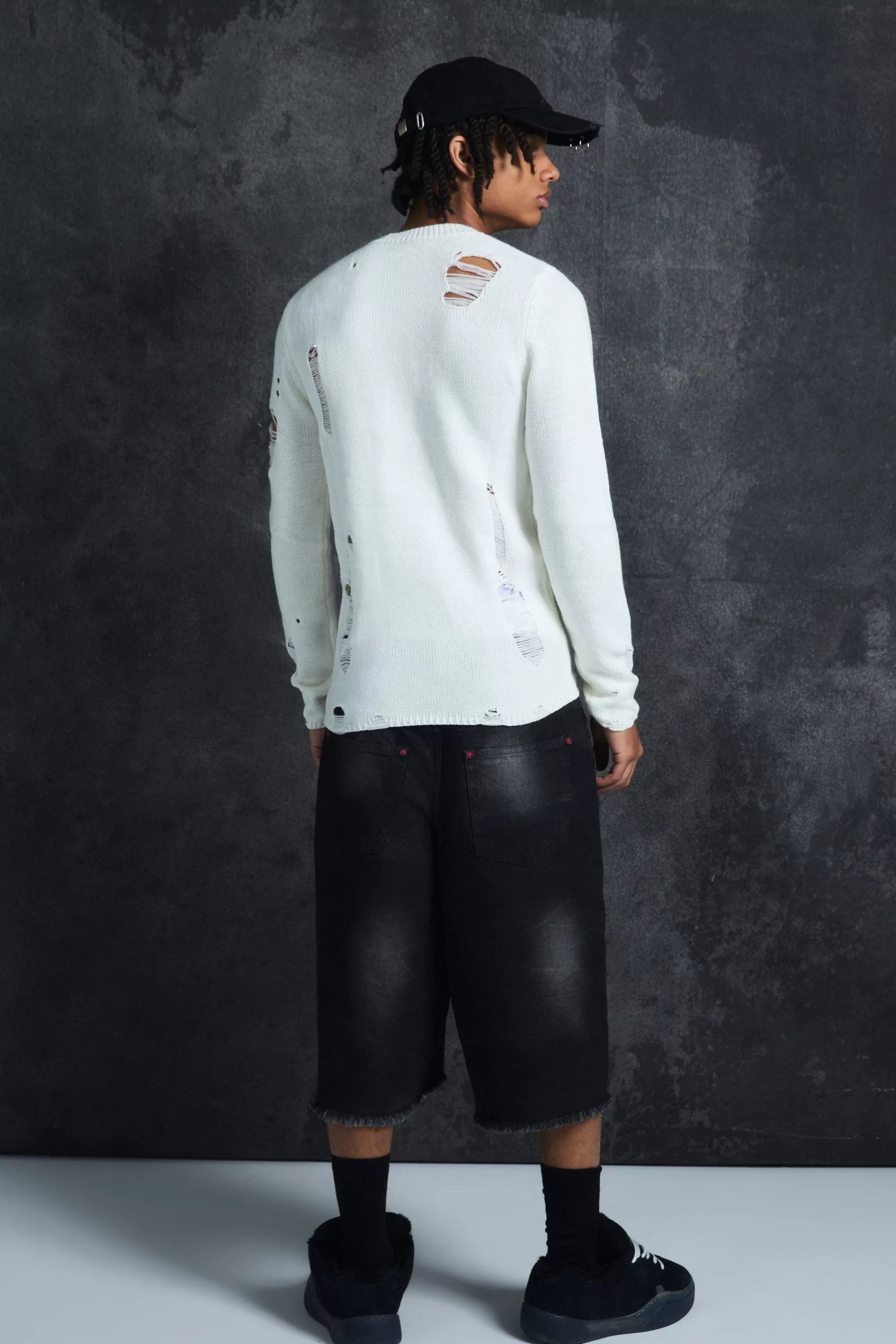boohooMAN Trippie Redd Muscle Fit Distressed Jumper | UK