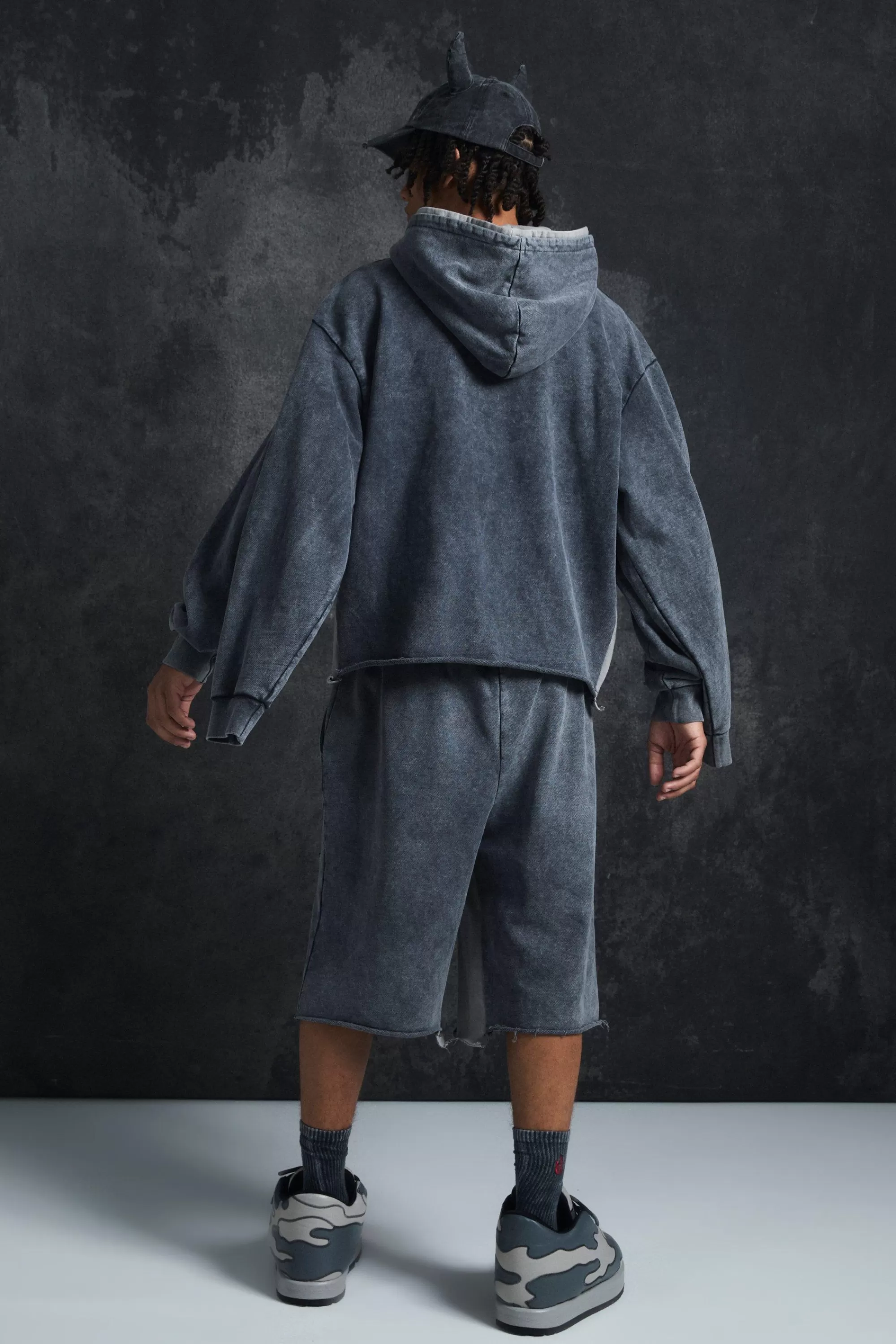 boohooMAN Trippie Redd Oversized Boxy Heavy Washed & Distressed Hoodie | UK