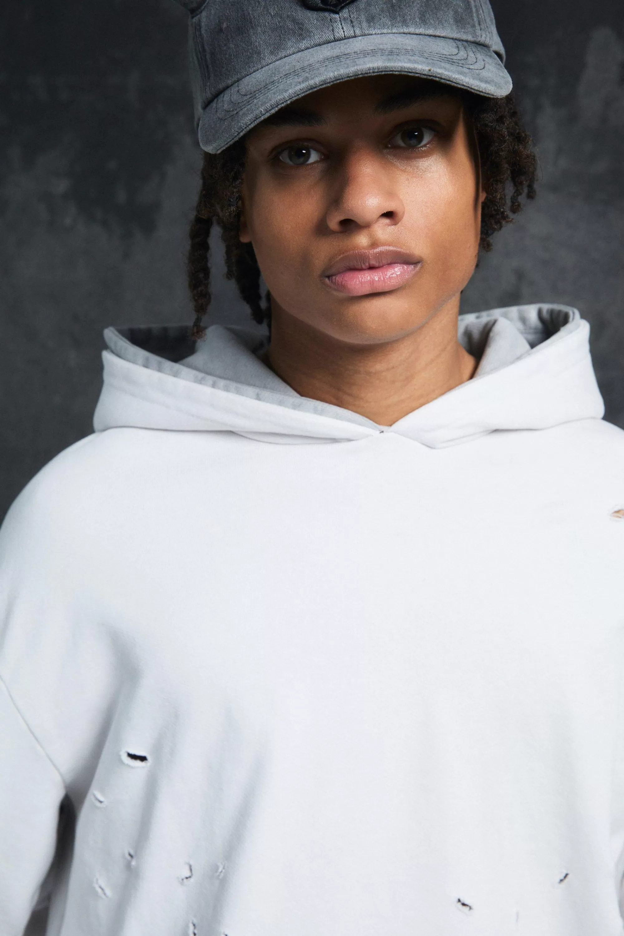boohooMAN Trippie Redd Oversized Boxy Heavy, Washed & Distressed Hoodie | UK
