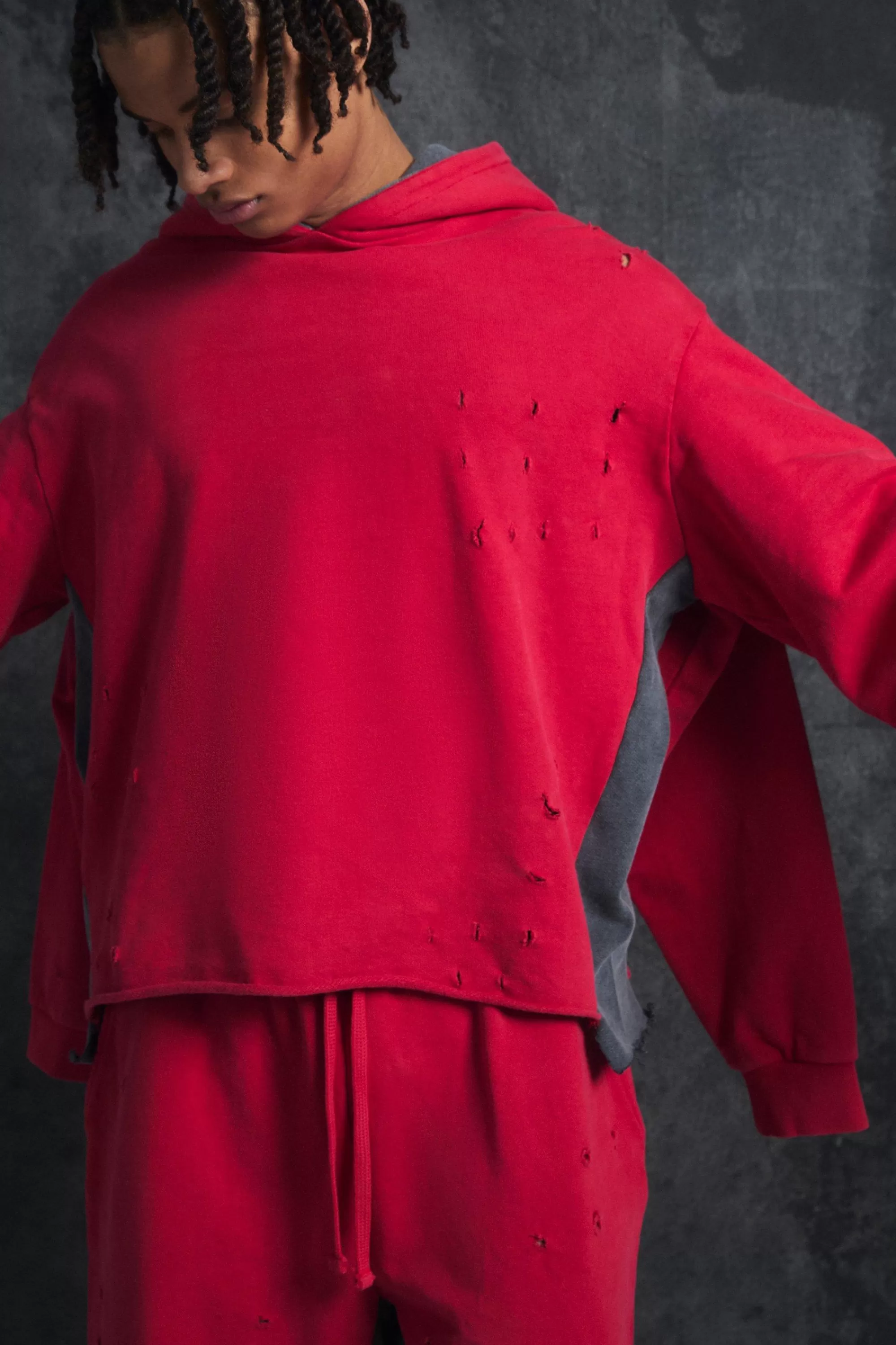 boohooMAN Trippie d Oversized Boxy Heavy Washed & Distressed Hoodie | UK