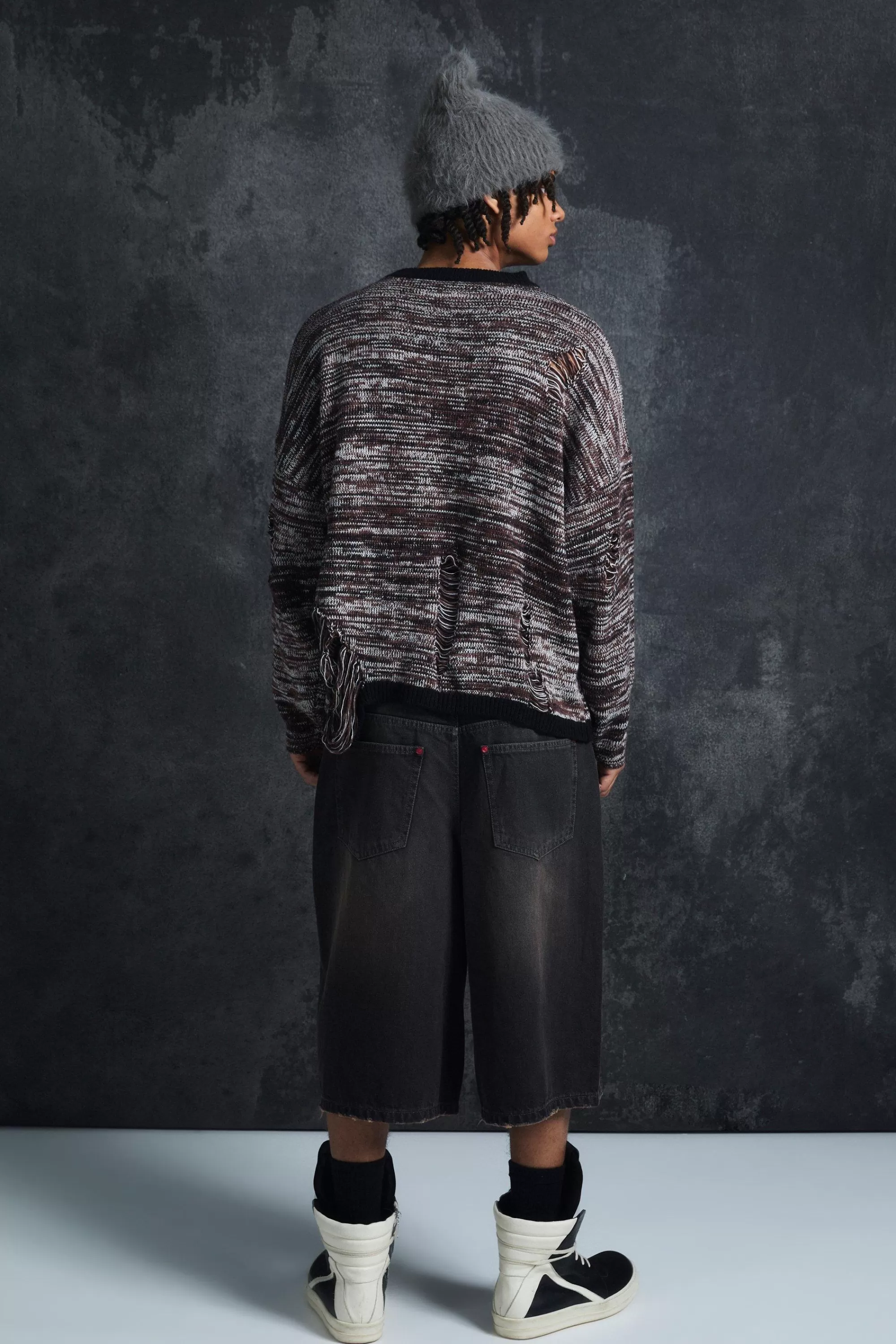 boohooMAN Trippie Redd Oversized Boxy Laddered Graphic Knitted Jumper | UK