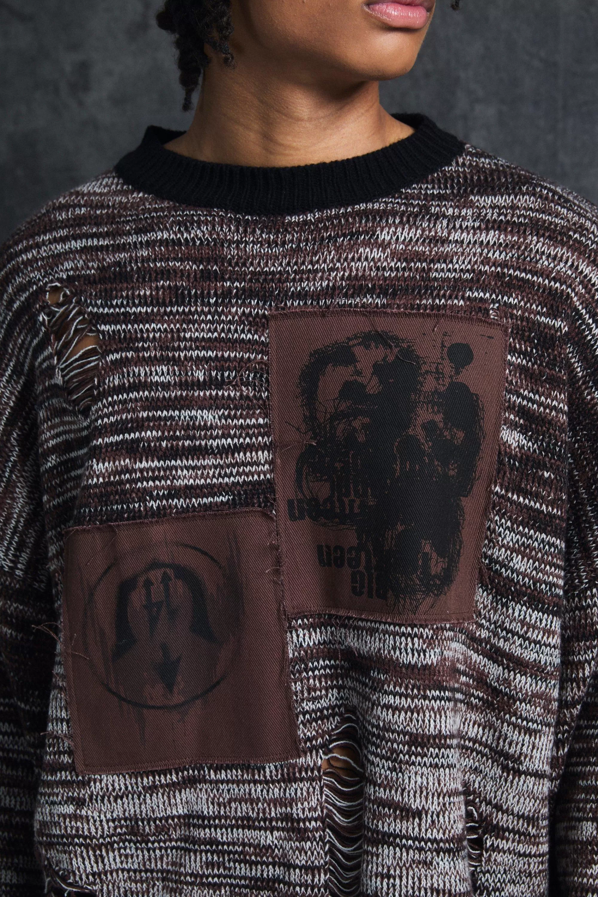 boohooMAN Trippie Redd Oversized Boxy Laddered Graphic Knitted Jumper | UK