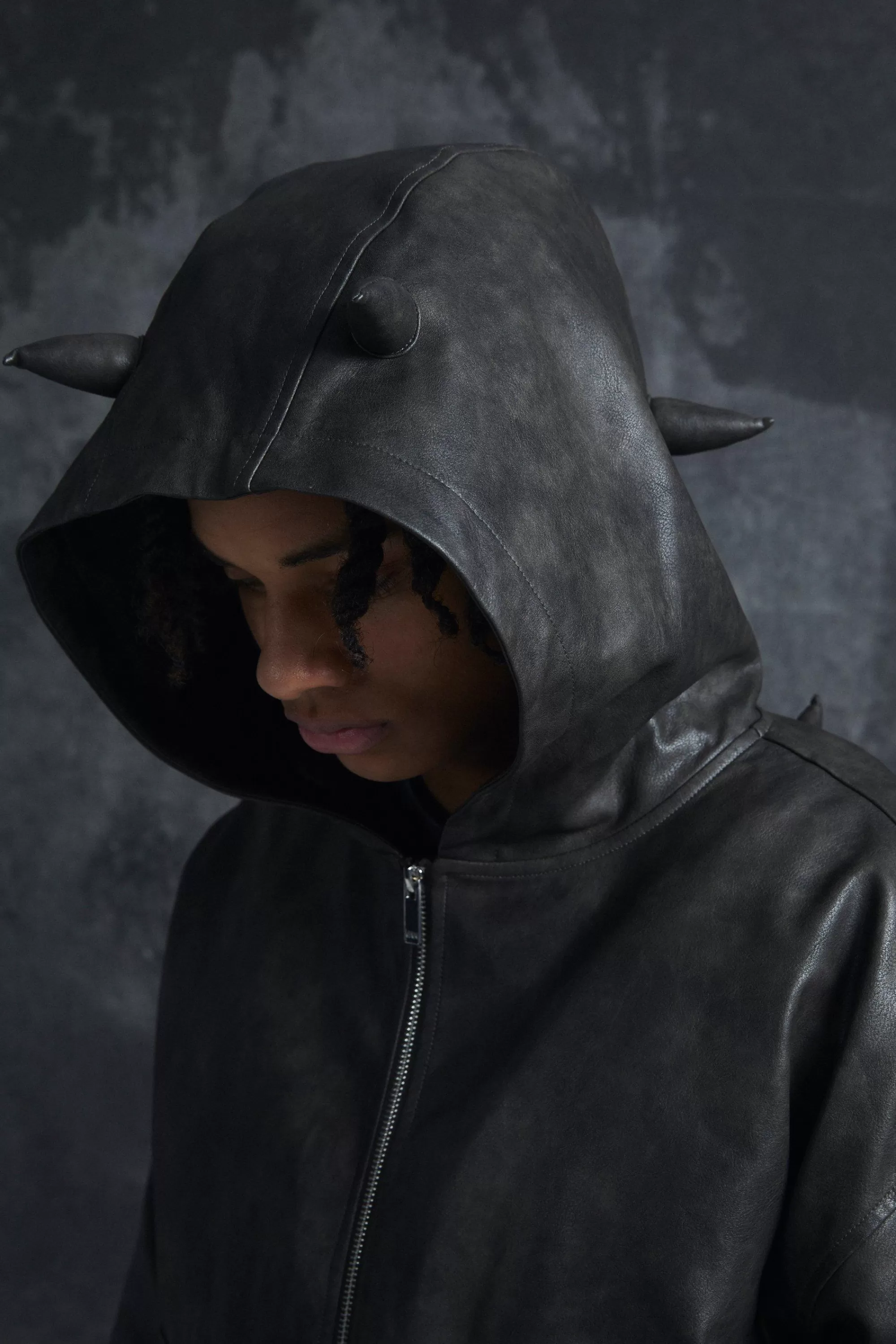 boohooMAN Trippie Redd Oversized Boxy PU Horn Detail Bomber Jacket In | UK