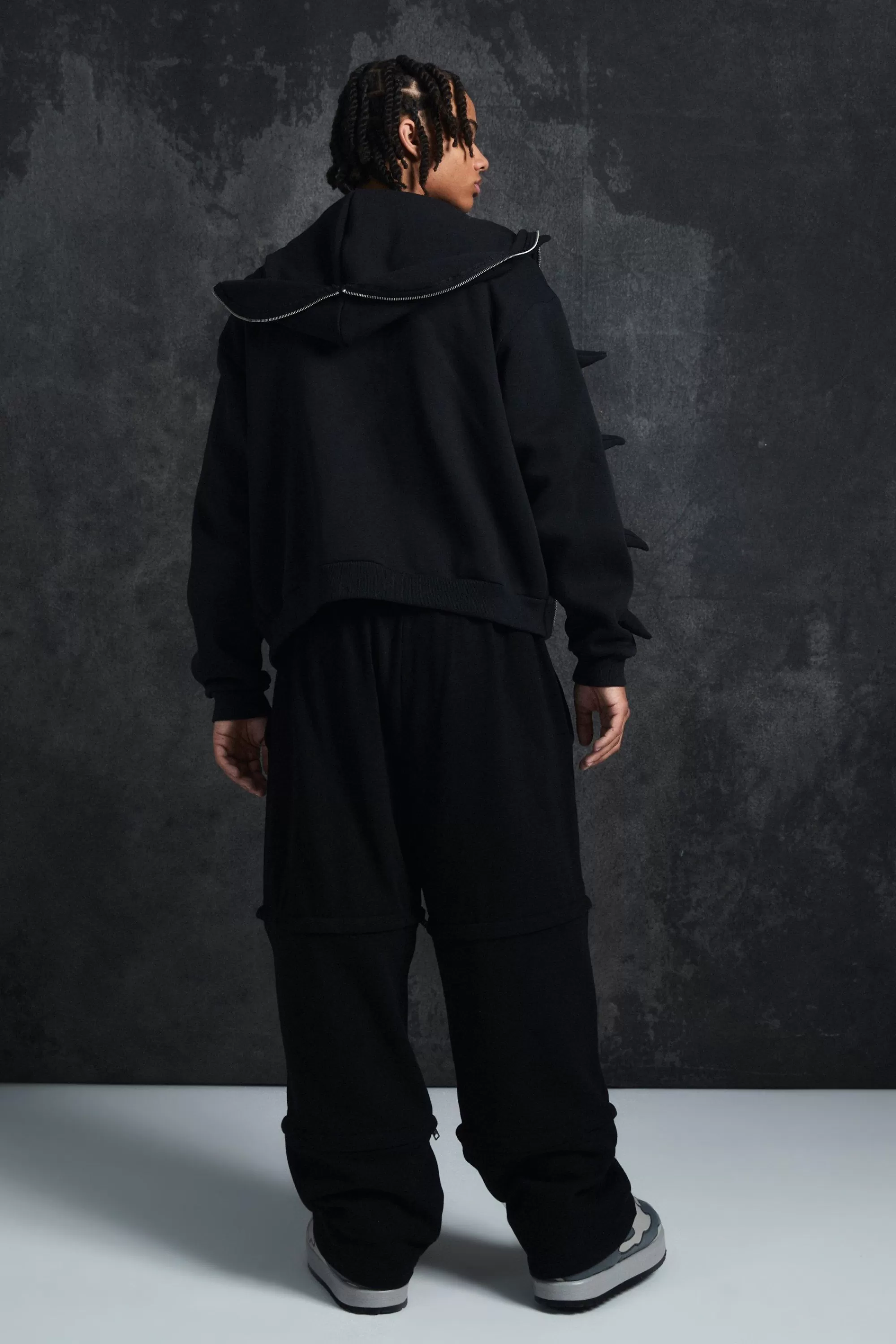 boohooMAN Trippie Redd Oversized Boxy Spike Full Zip Through Hoodie | UK