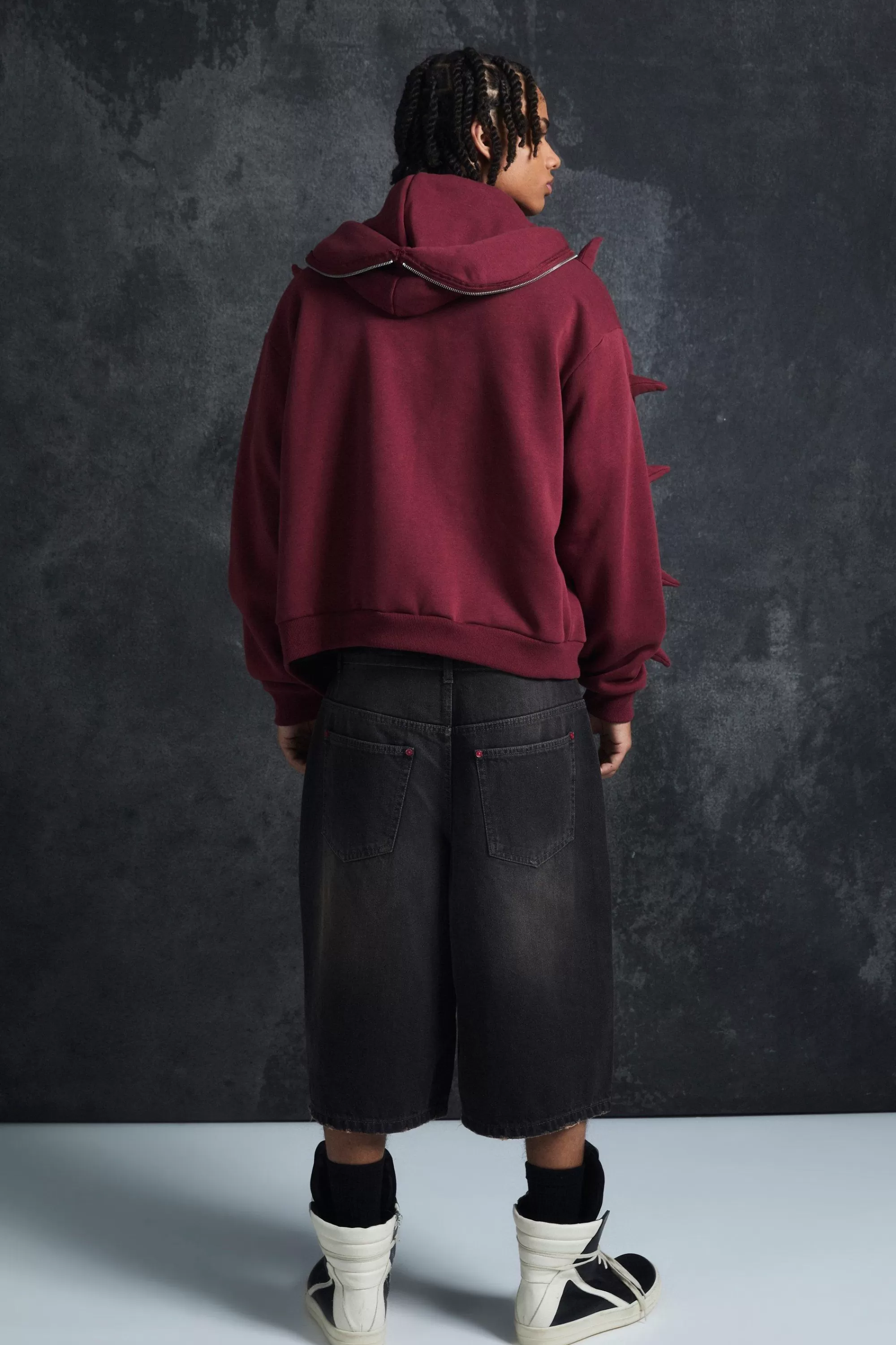 boohooMAN Trippie Redd Oversized Boxy Spike Full Zip Through Hoodie | UK
