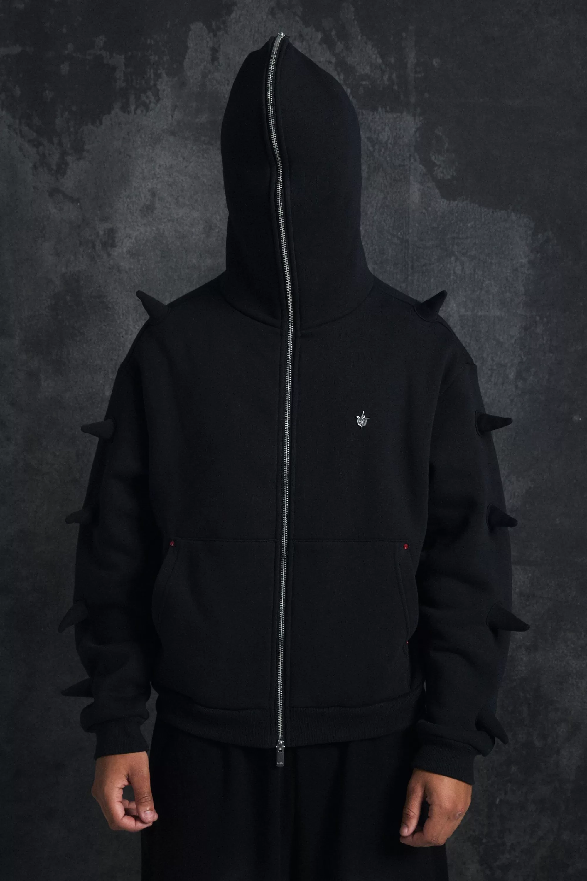 boohooMAN Trippie Redd Oversized Boxy Spike Full Zip Through Hoodie | UK