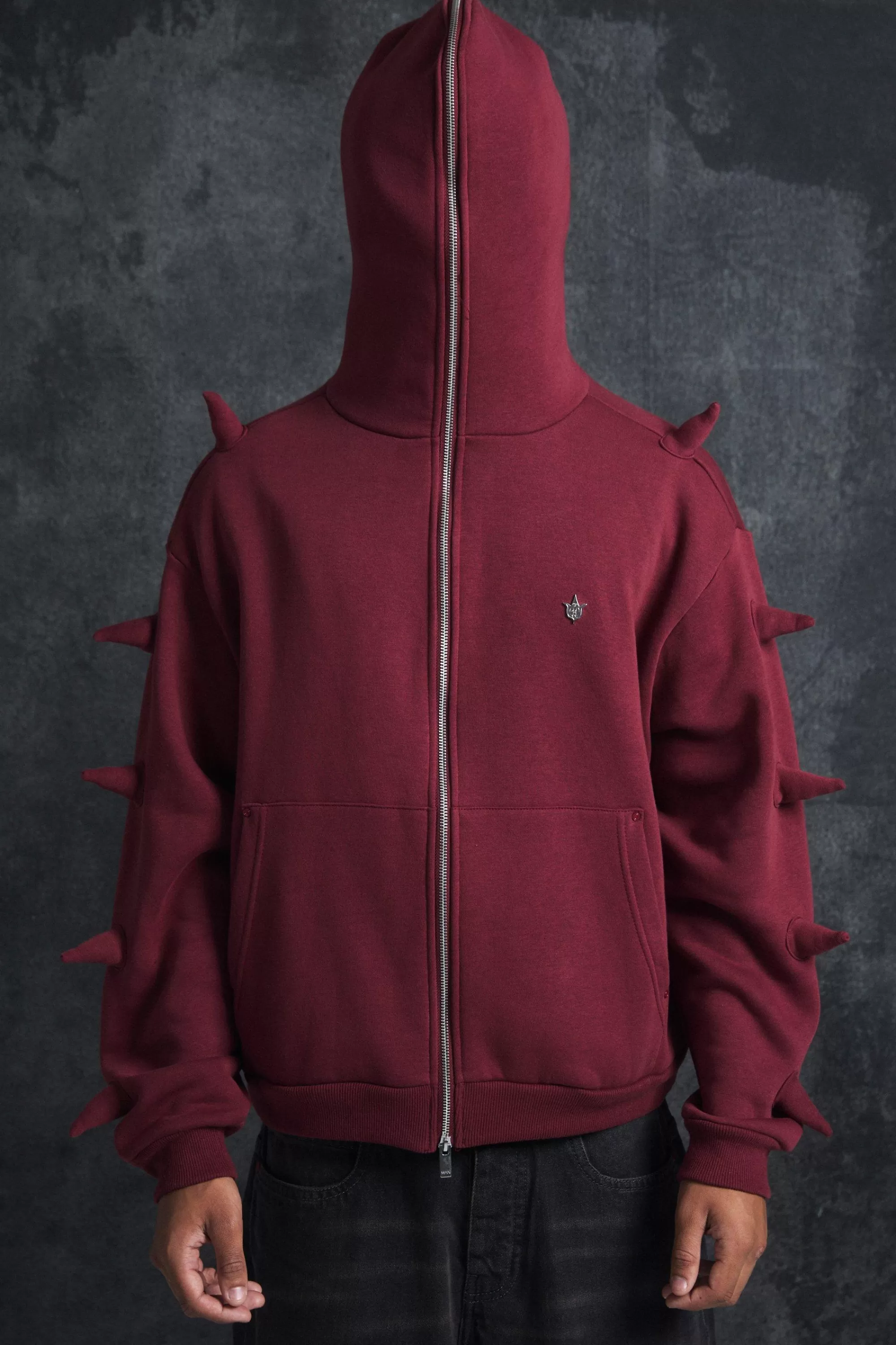 boohooMAN Trippie Redd Oversized Boxy Spike Full Zip Through Hoodie | UK