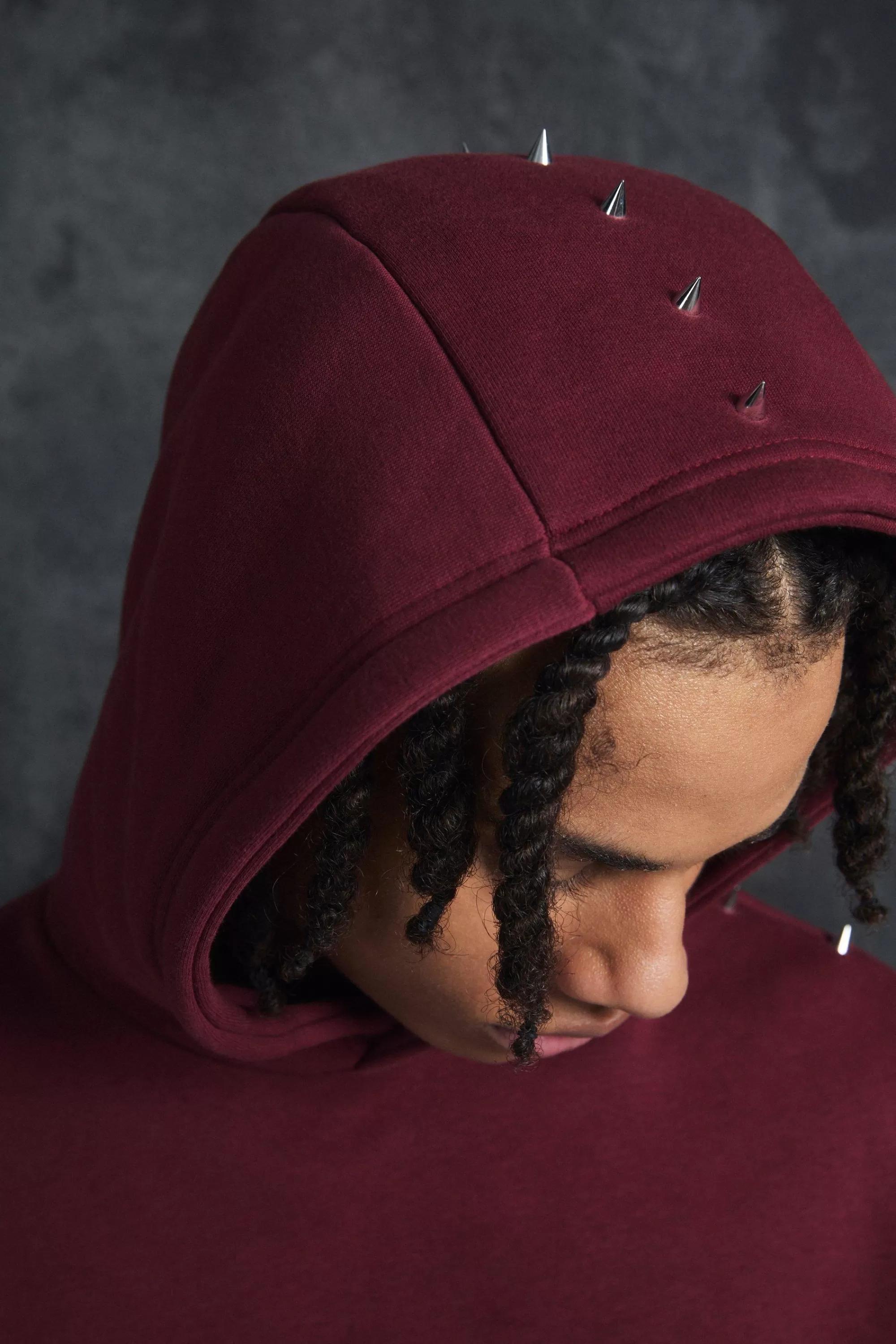 boohooMAN Trippie Redd Oversized Dropped Shoulder Metal Spike Hoodie | UK