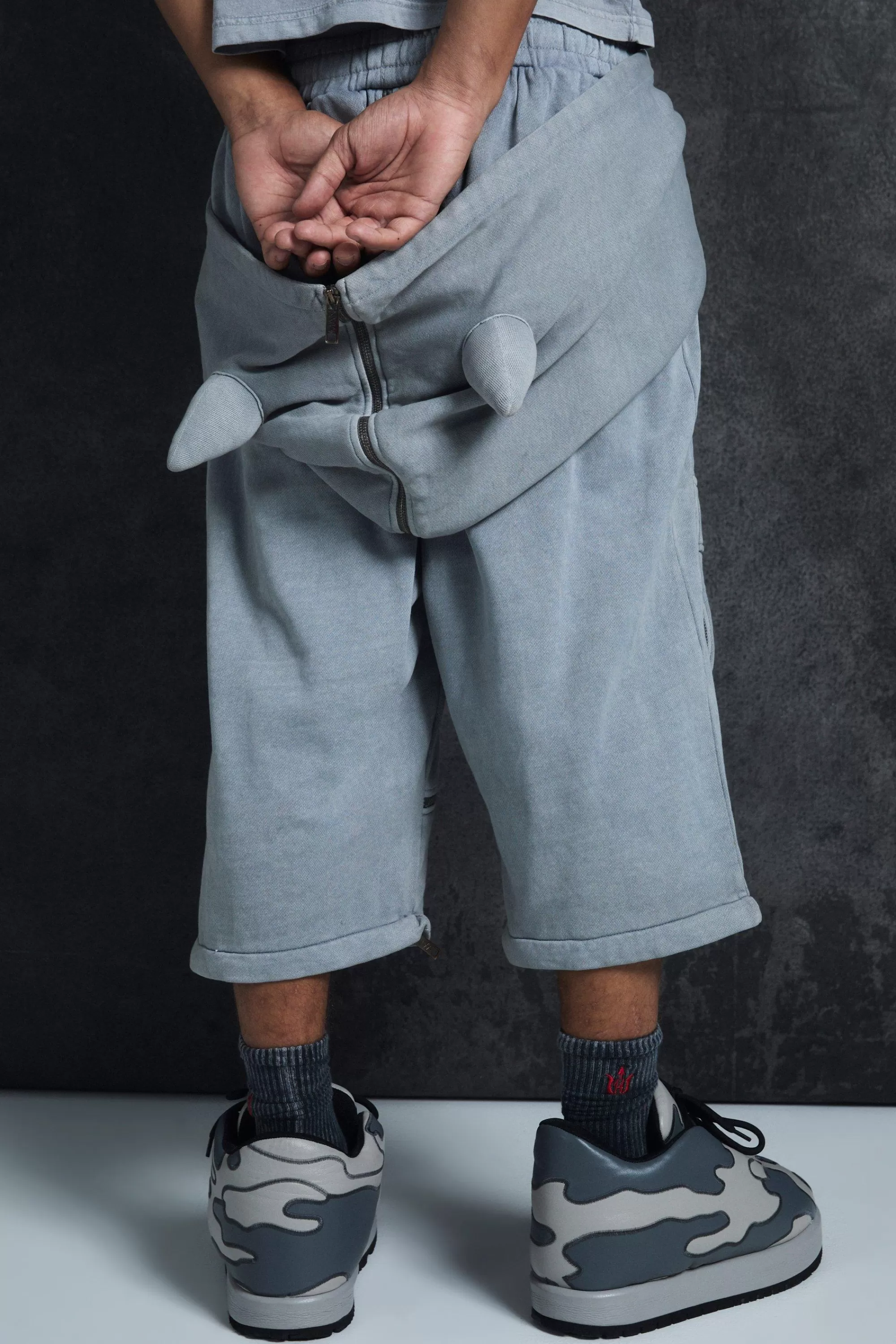 boohooMAN Trippie Redd Oversized Heavy Washed Horn Hooded Jogger | UK