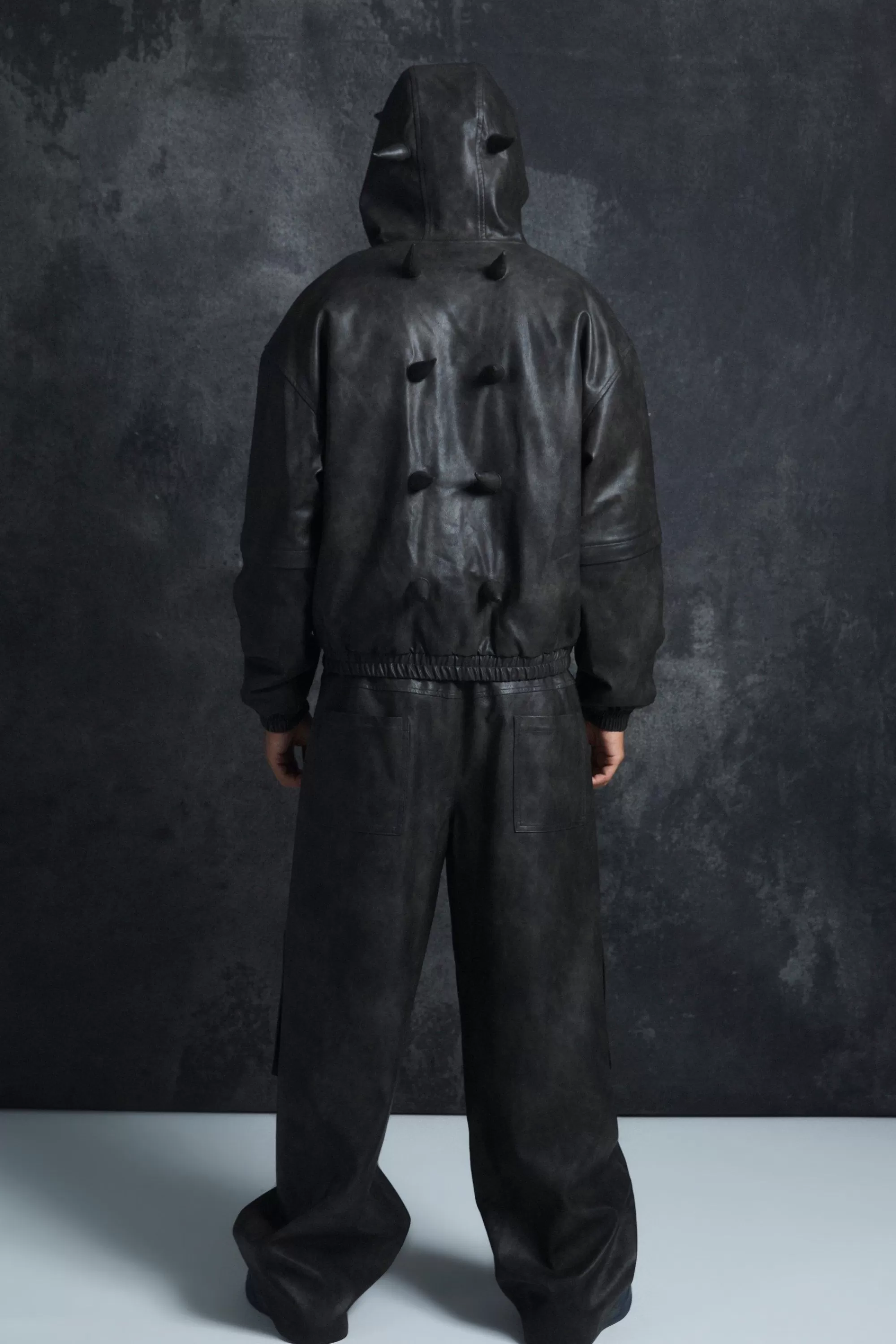 boohooMAN Trippie Redd Relaxed Faux Leather Elastic Waist Cargo Trouser | UK