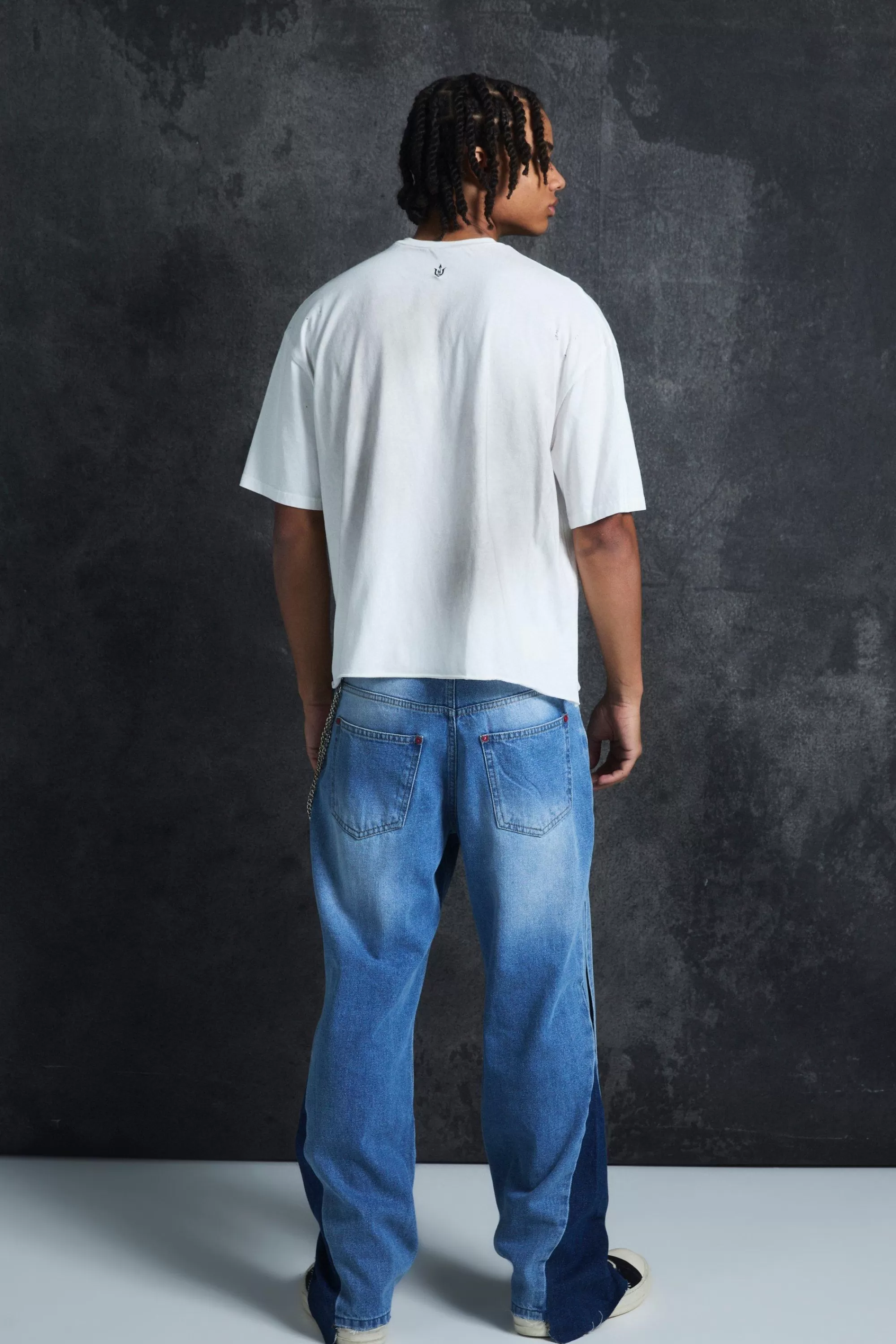 boohooMAN Trippie Redd Relaxed Rigid Gusset Panel Denim Jeans | UK