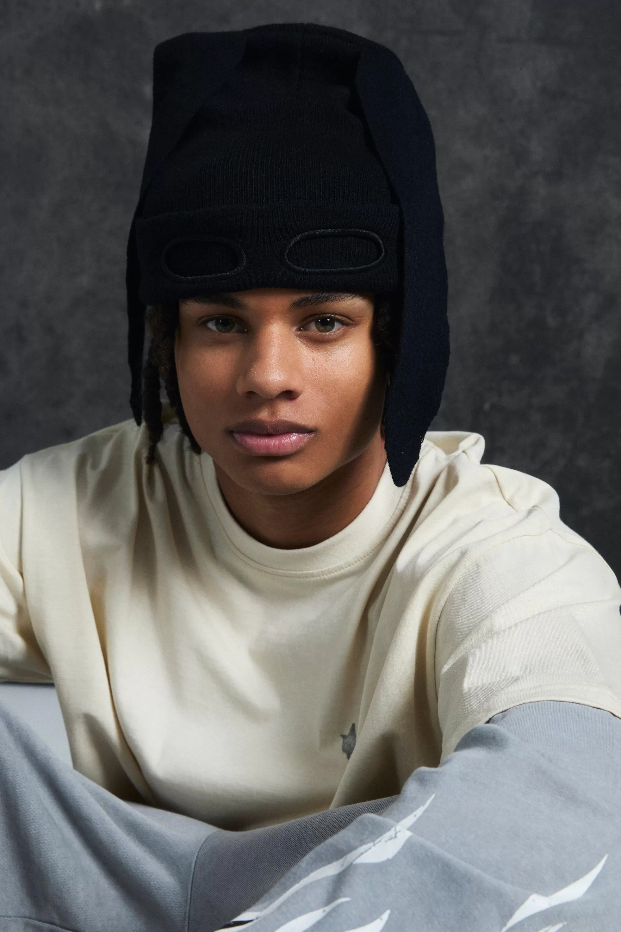 boohooMAN Trippie Redd Ribbed Bunny Ears Beanie In | UK