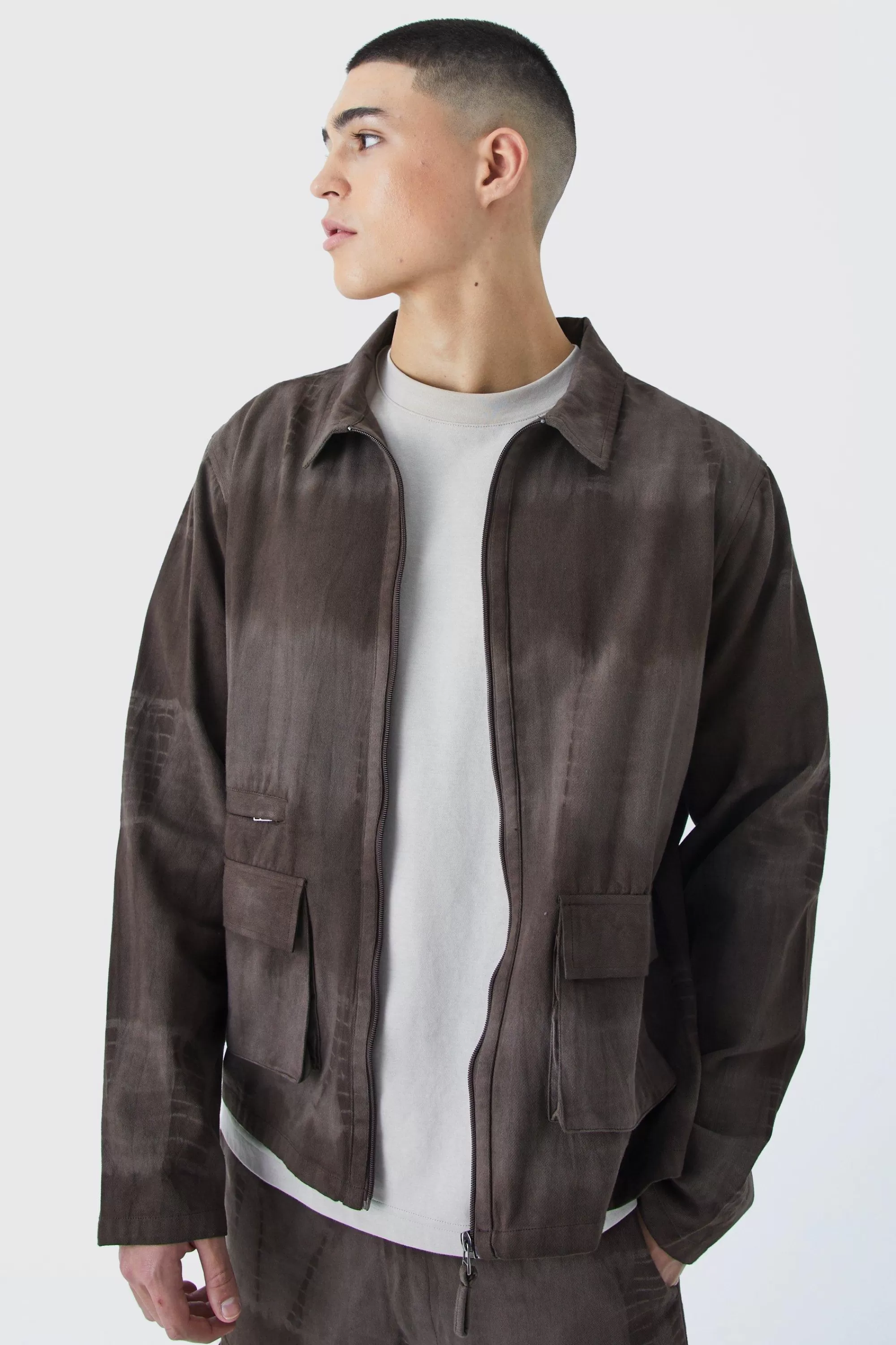 boohooMAN Twill Tie Dye Harrington Jacket | UK