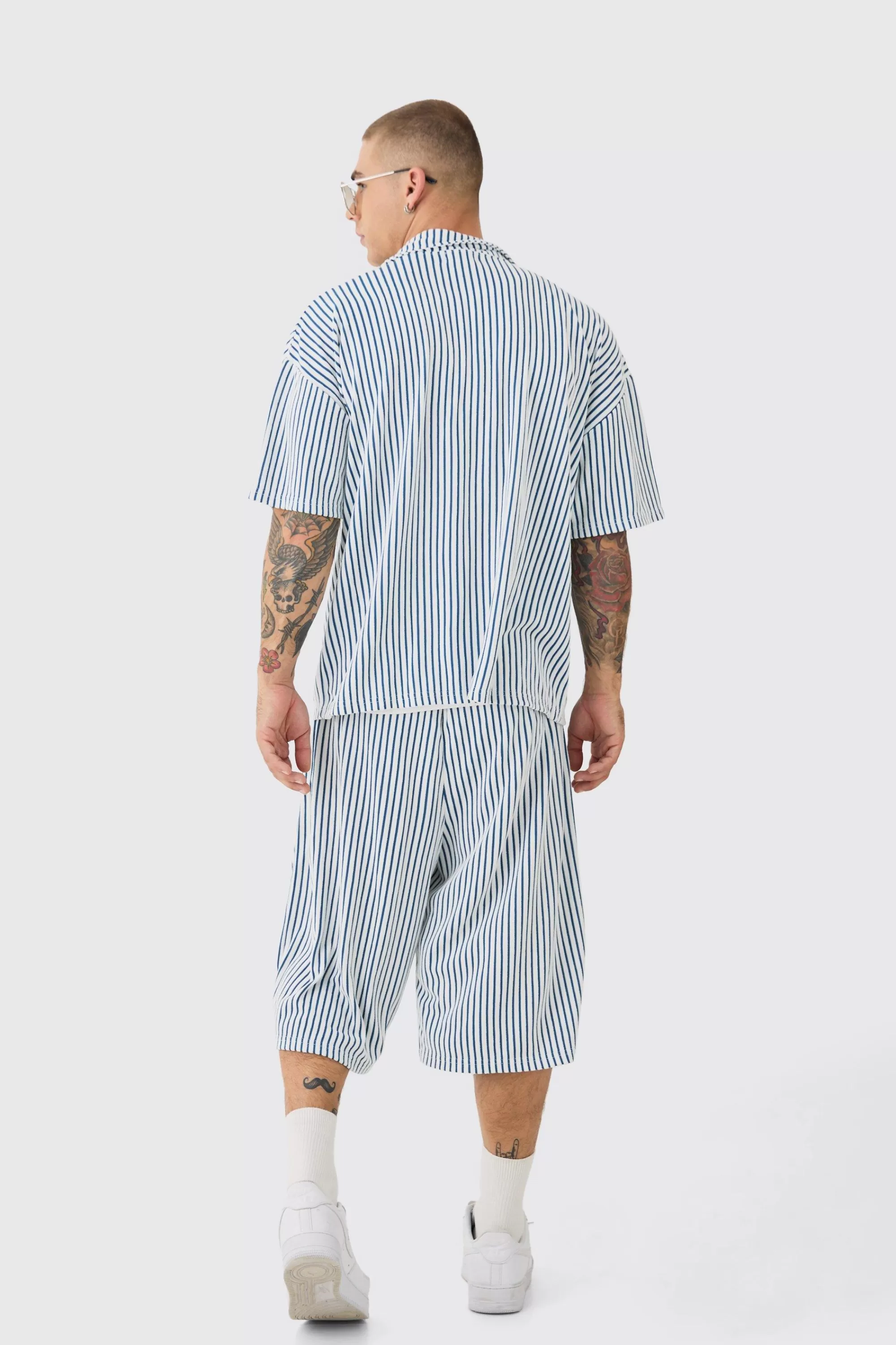boohooMAN Two Tone Towelling Boxy Shirt And Short Set | UK