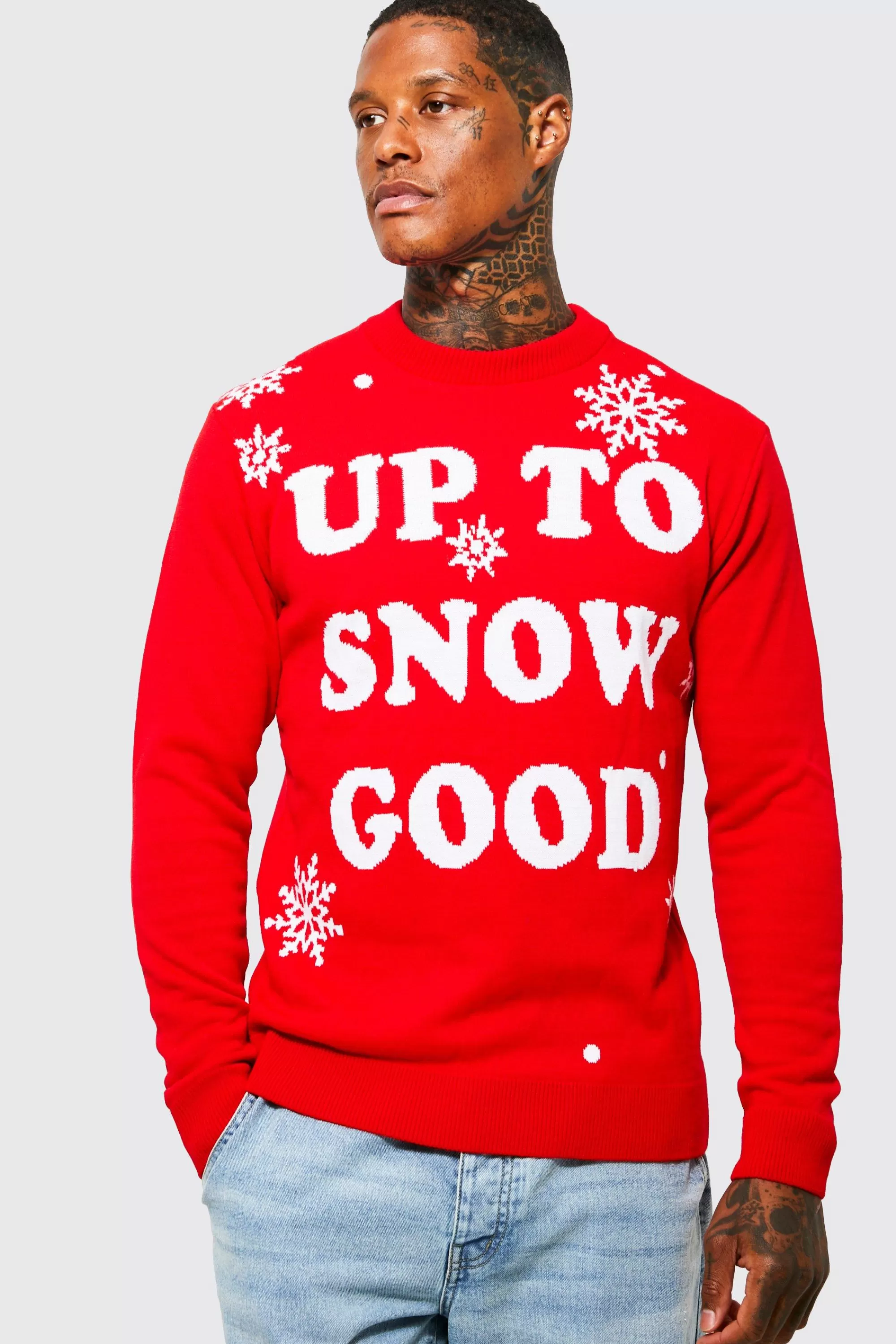 boohooMAN Up To Snow Good Christmas Jumper | UK