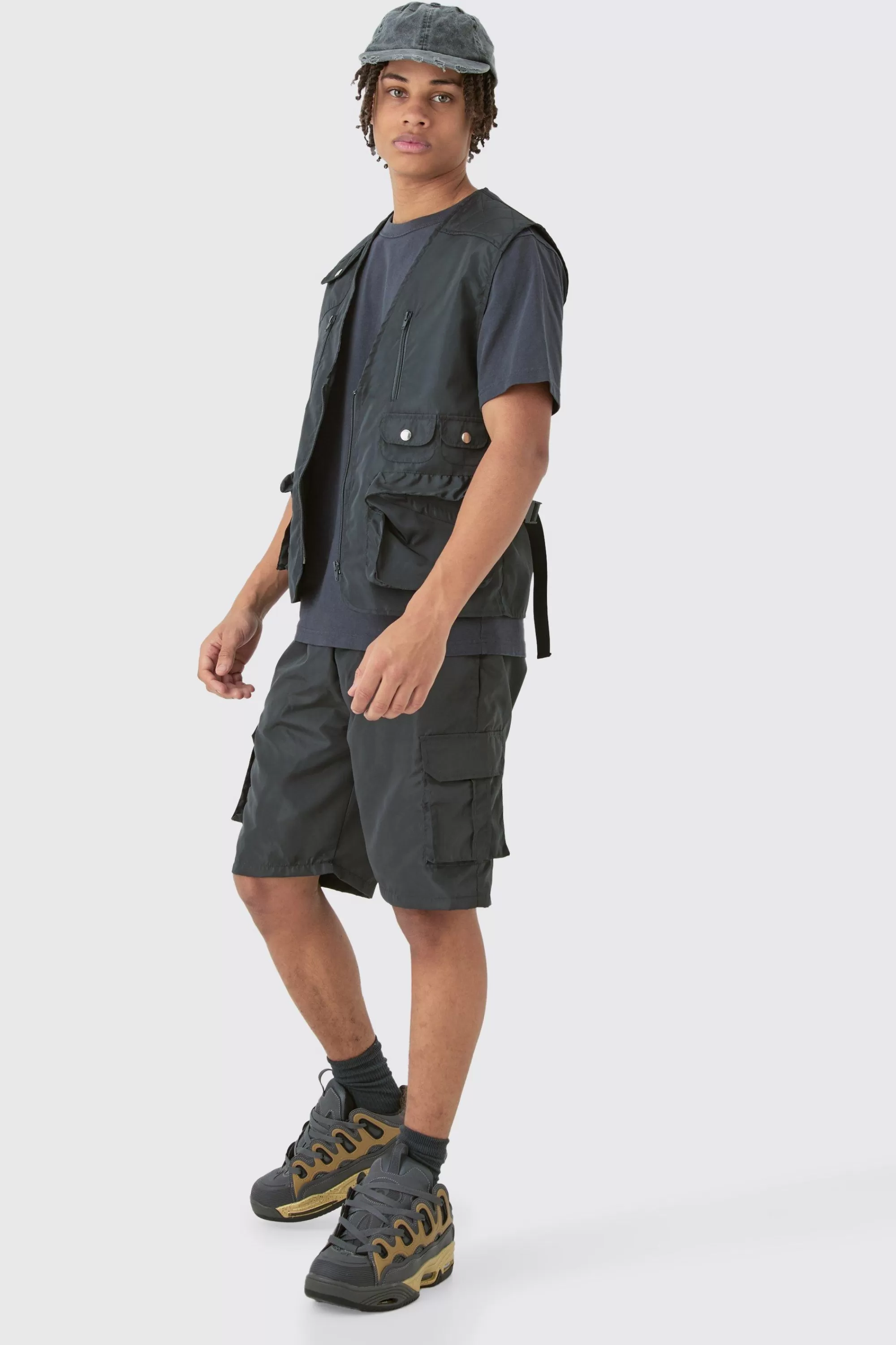 boohooMAN Utility Vest & Short Set | UK