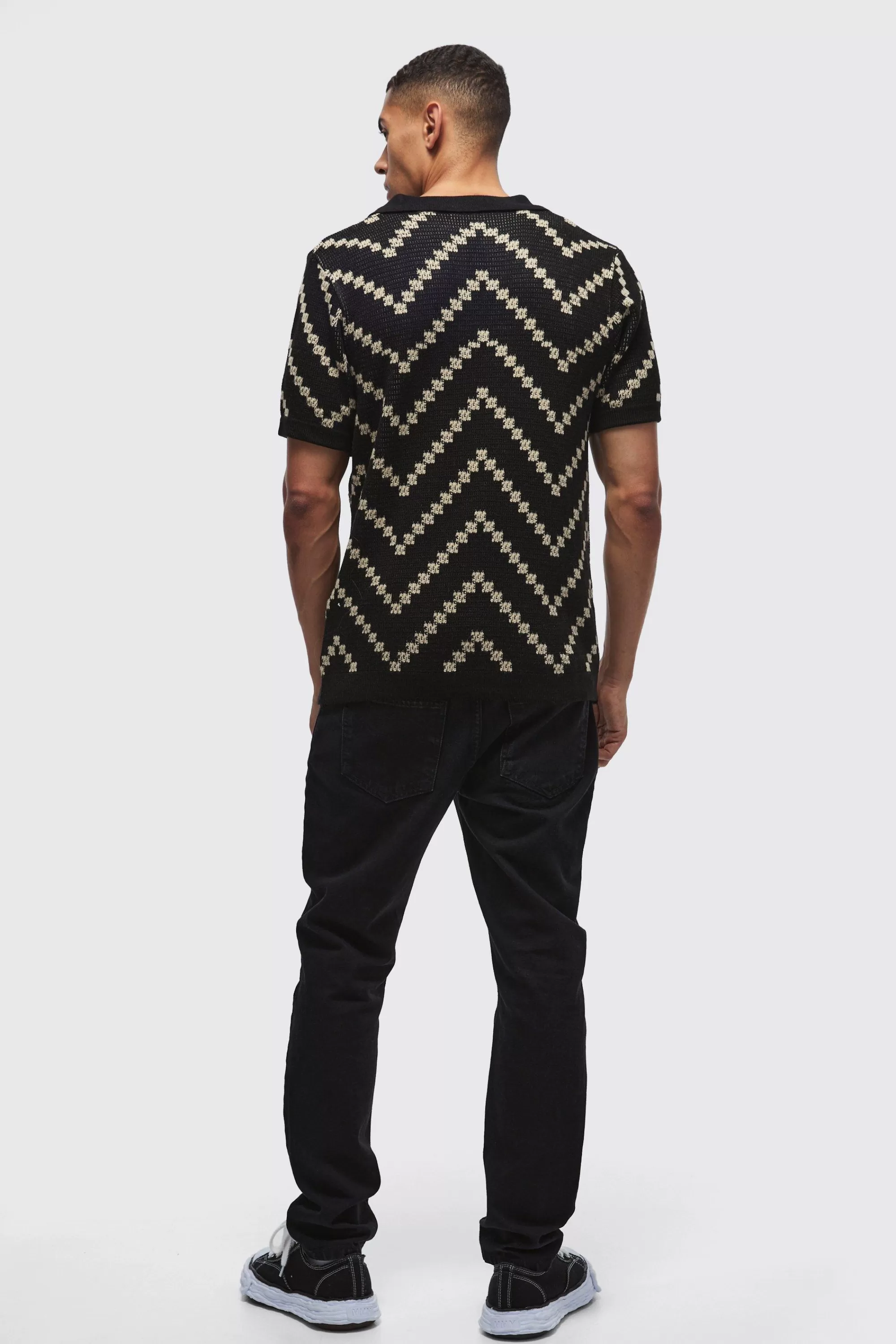 boohooMAN V Neck Stripe Knit Polo | UK