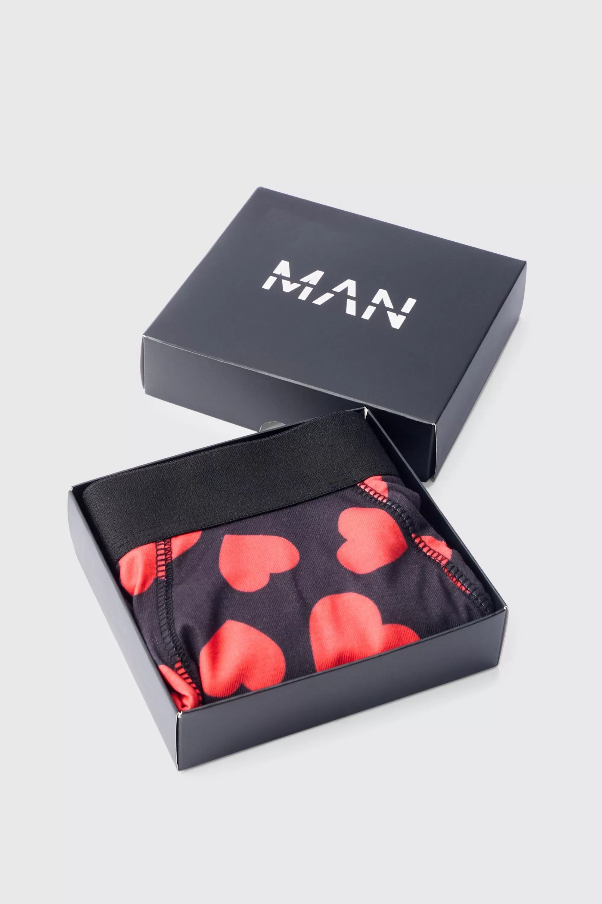 boohooMAN Valentines All Over Heart Boxer Gift Set | UK