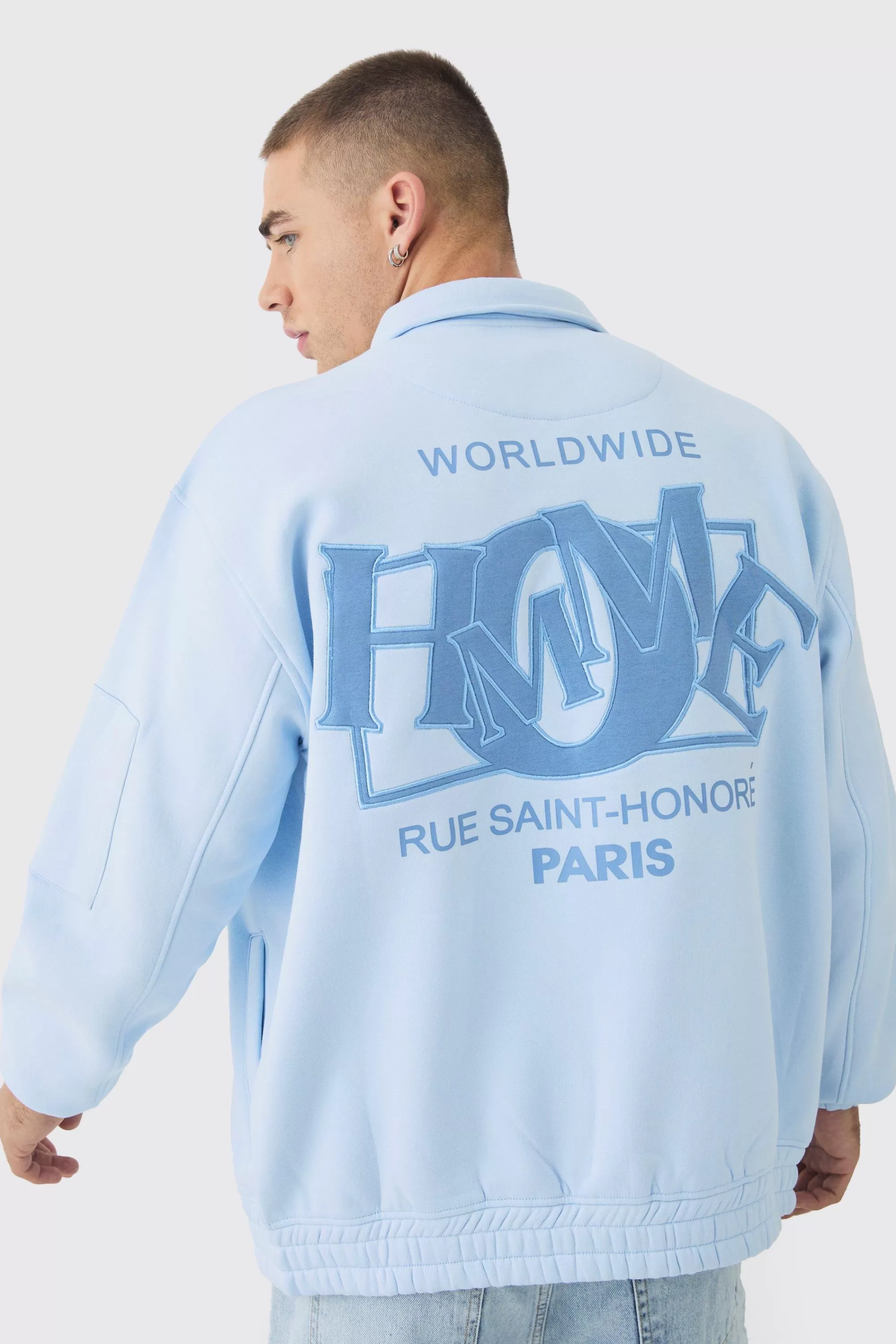 boohooMAN Varsity Homme Applique Jersey Harrington Jacket | UK