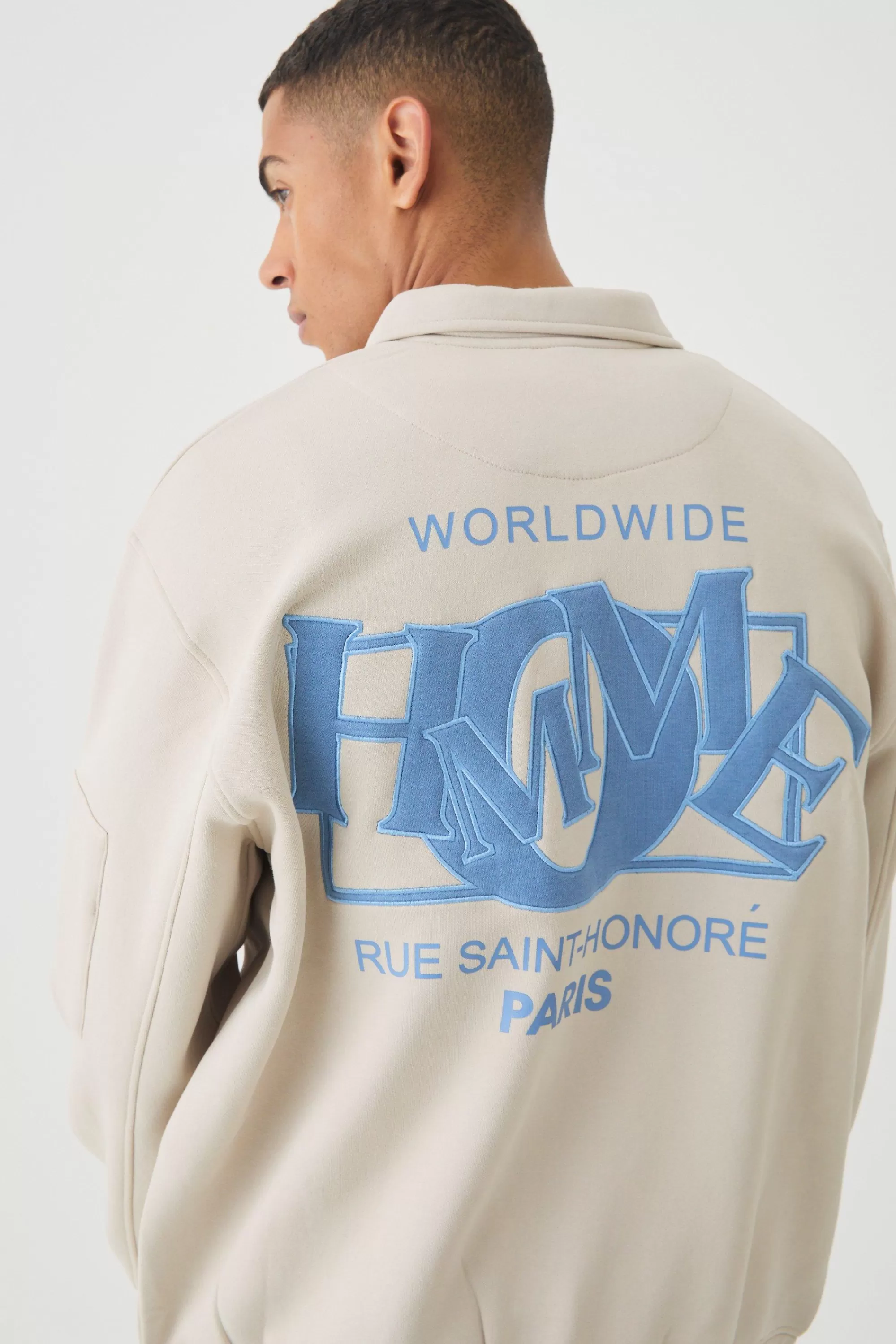 boohooMAN Varsity Homme Applique Jersey Harrington Jacket | UK