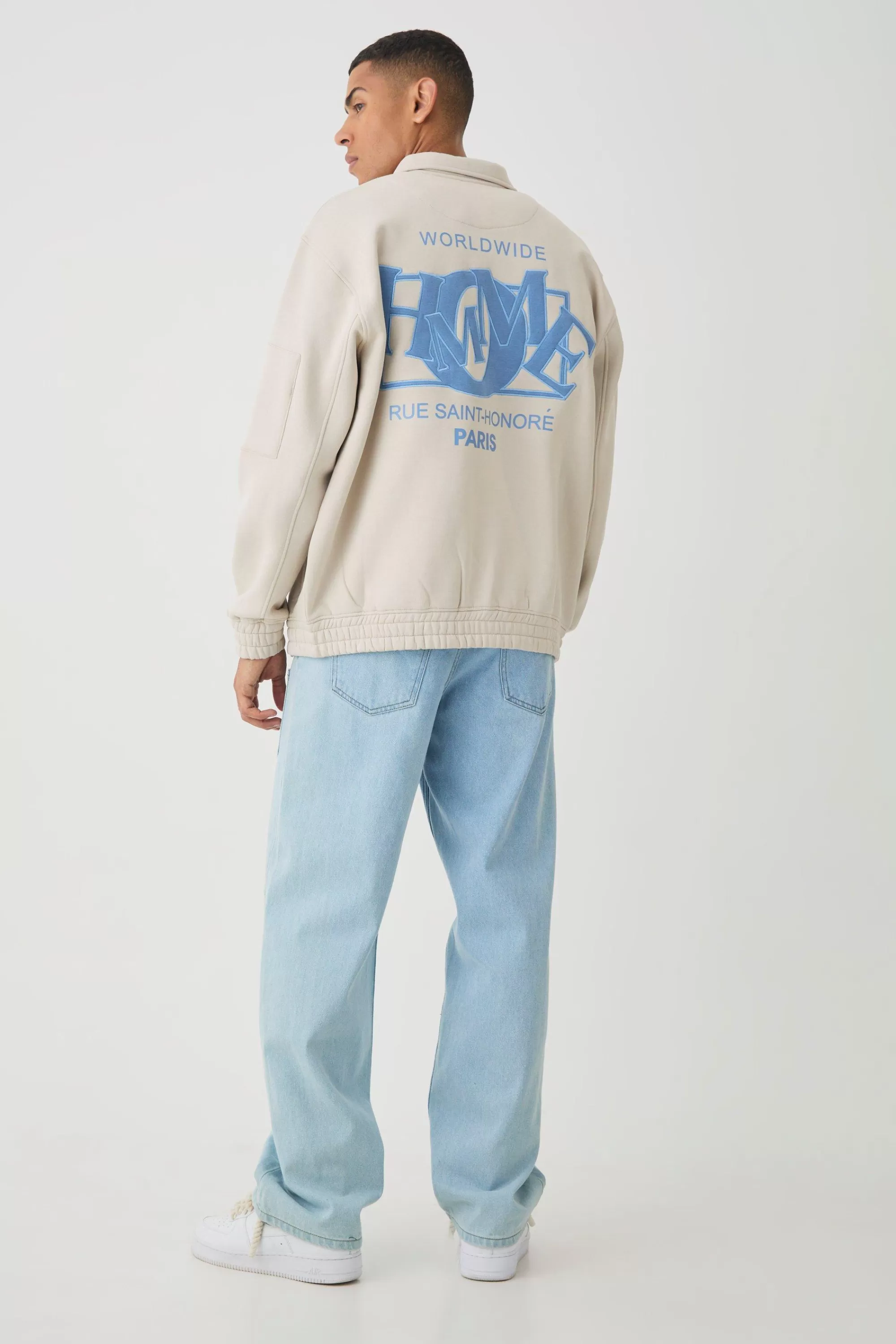 boohooMAN Varsity Homme Applique Jersey Harrington Jacket | UK