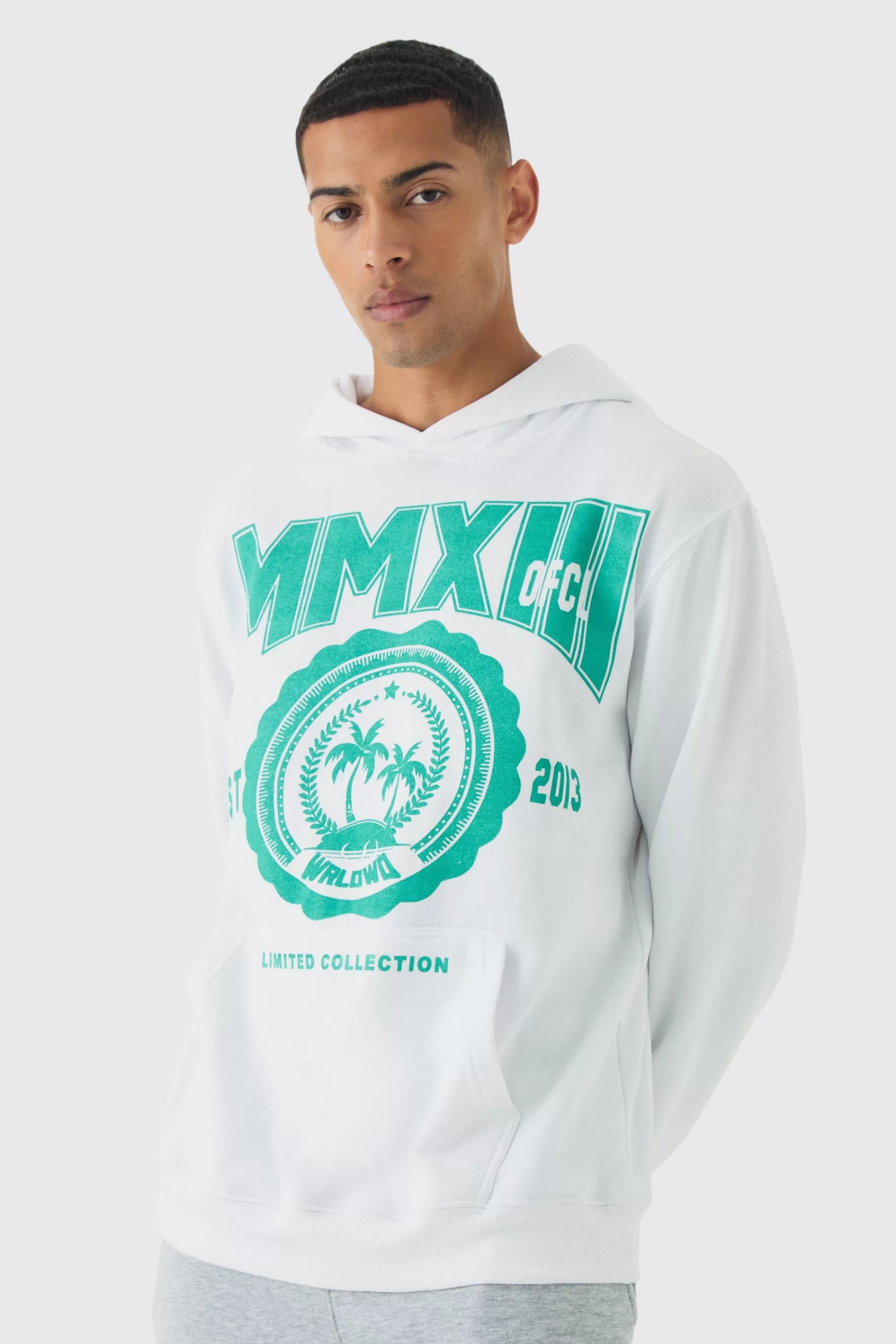 boohooMAN Varsity Print Hoodie | UK