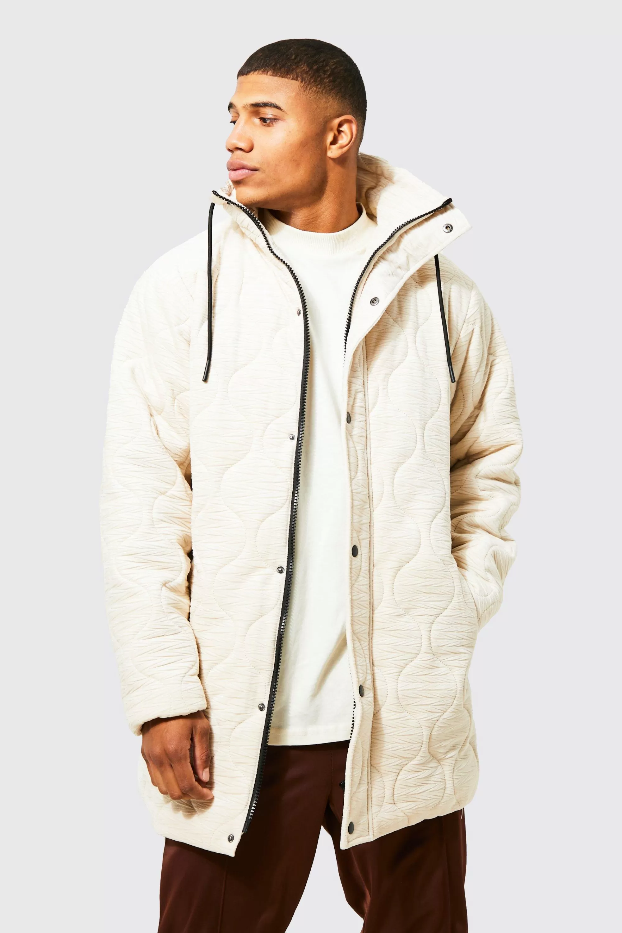 boohooMAN Velvet Onion Quilted Mid Length Puffer | UK