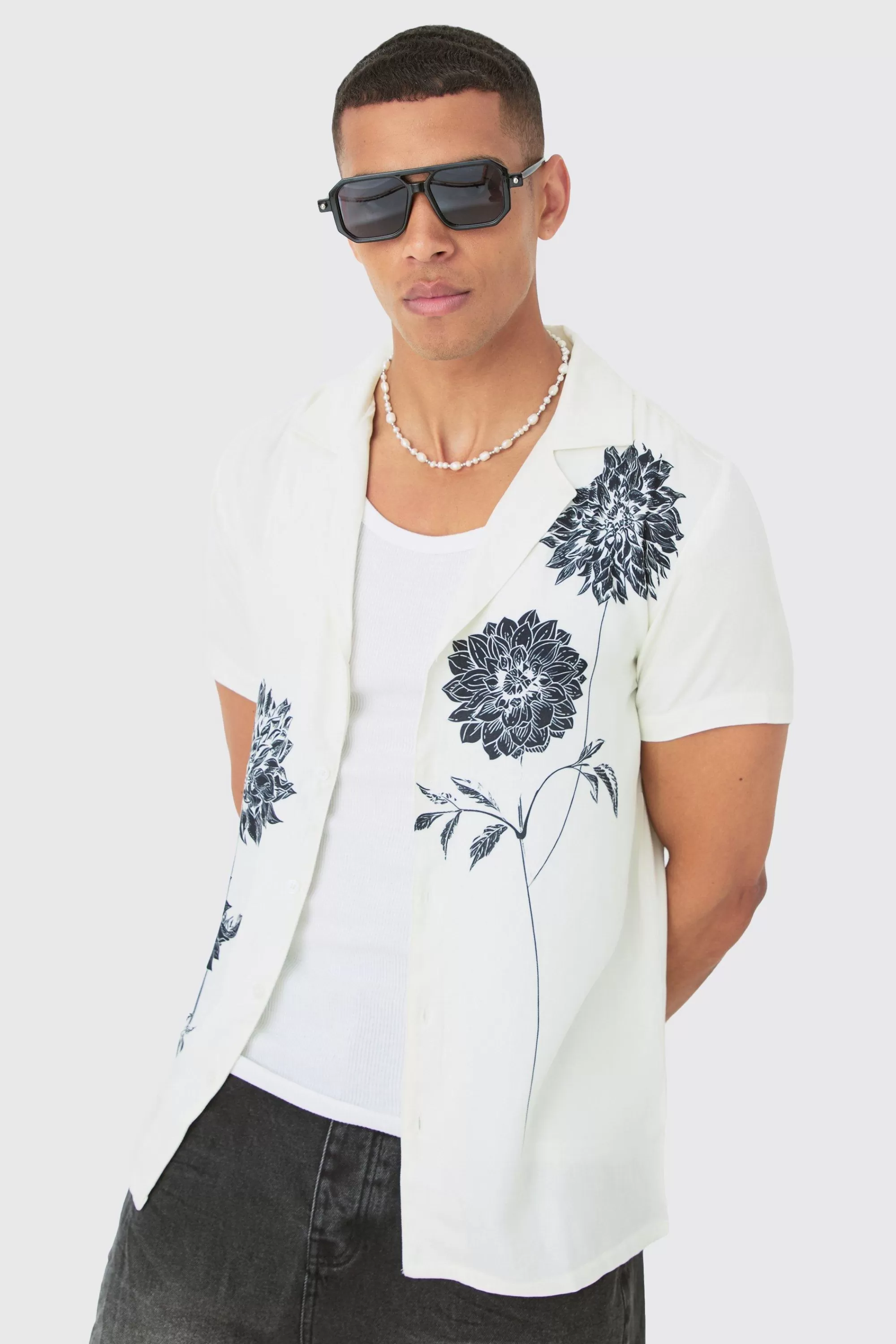 boohooMAN Viscose Sunflower Shirt | UK