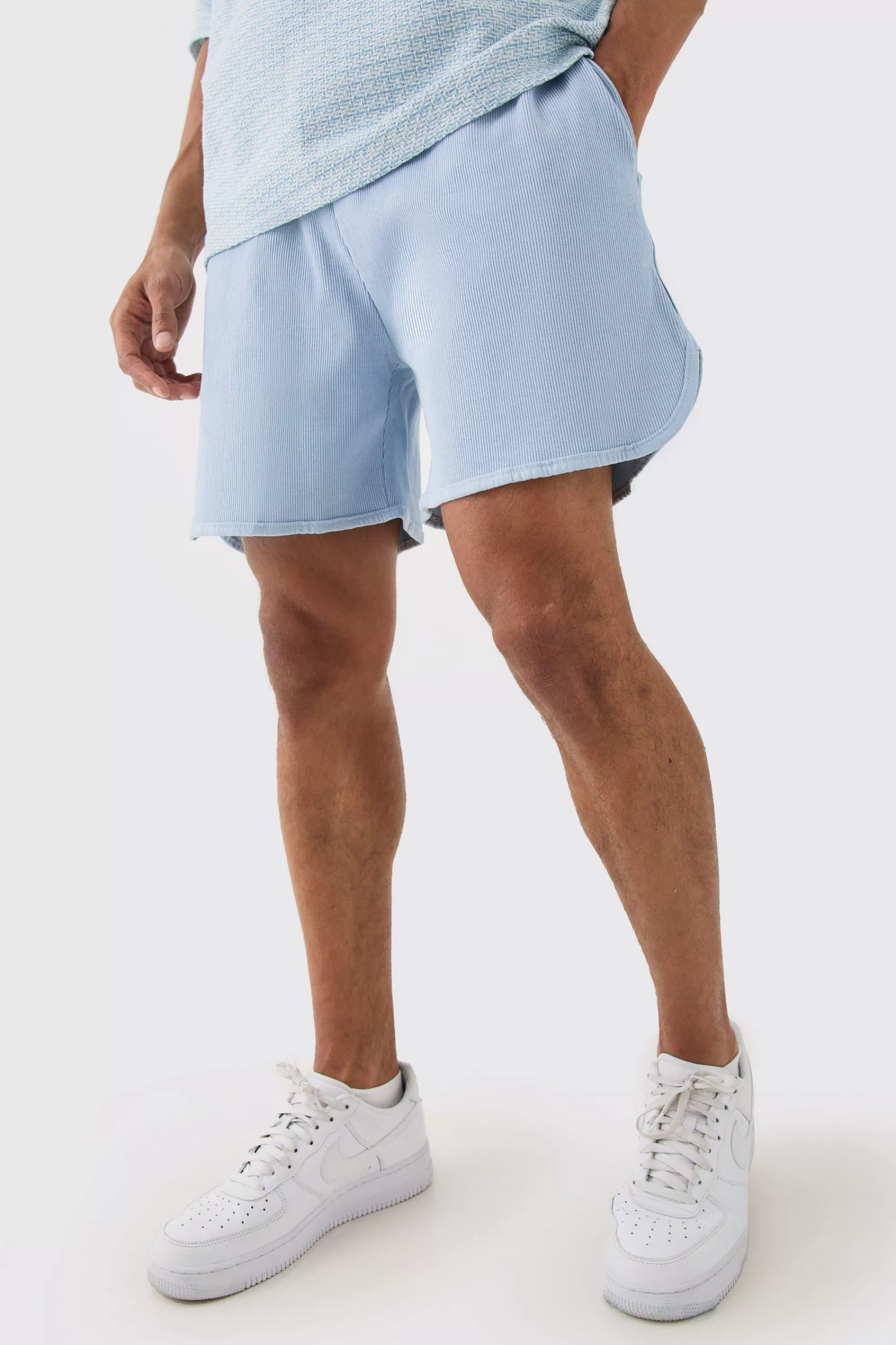 boohooMAN Volley Short Length Heavyweight Ribbed Short | UK