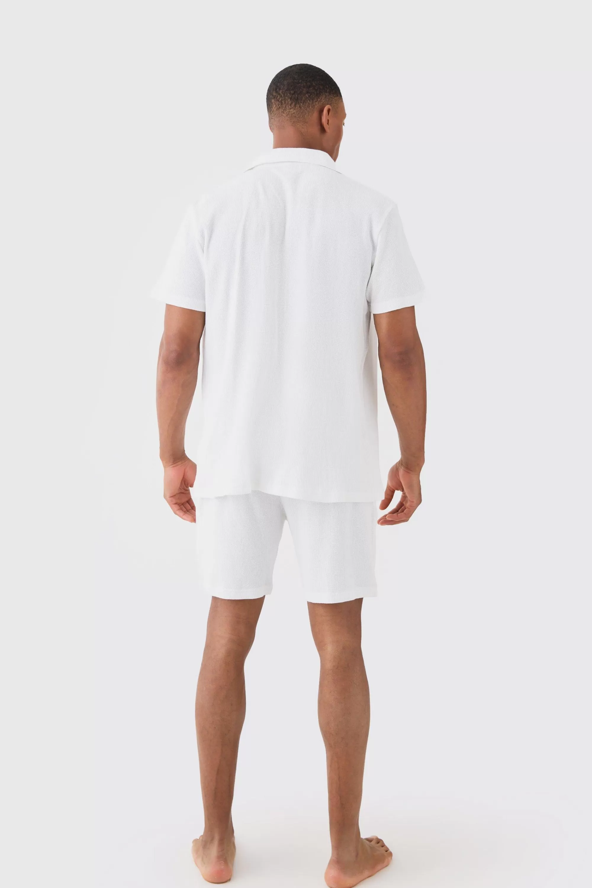 boohooMAN Waffle Lounge Shirt & Short Set In | UK