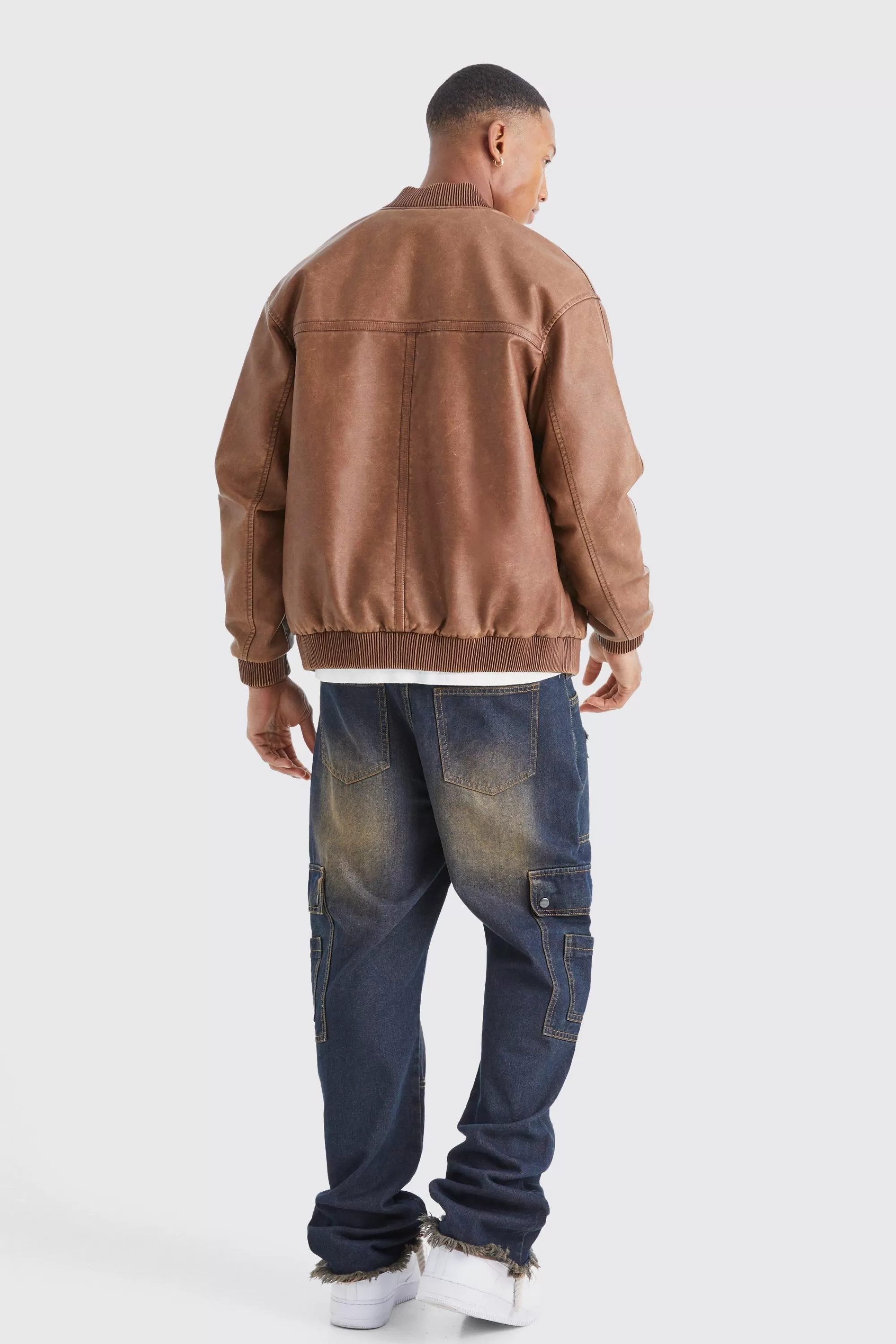 boohooMAN Washed Pu Bomber Jacket | UK