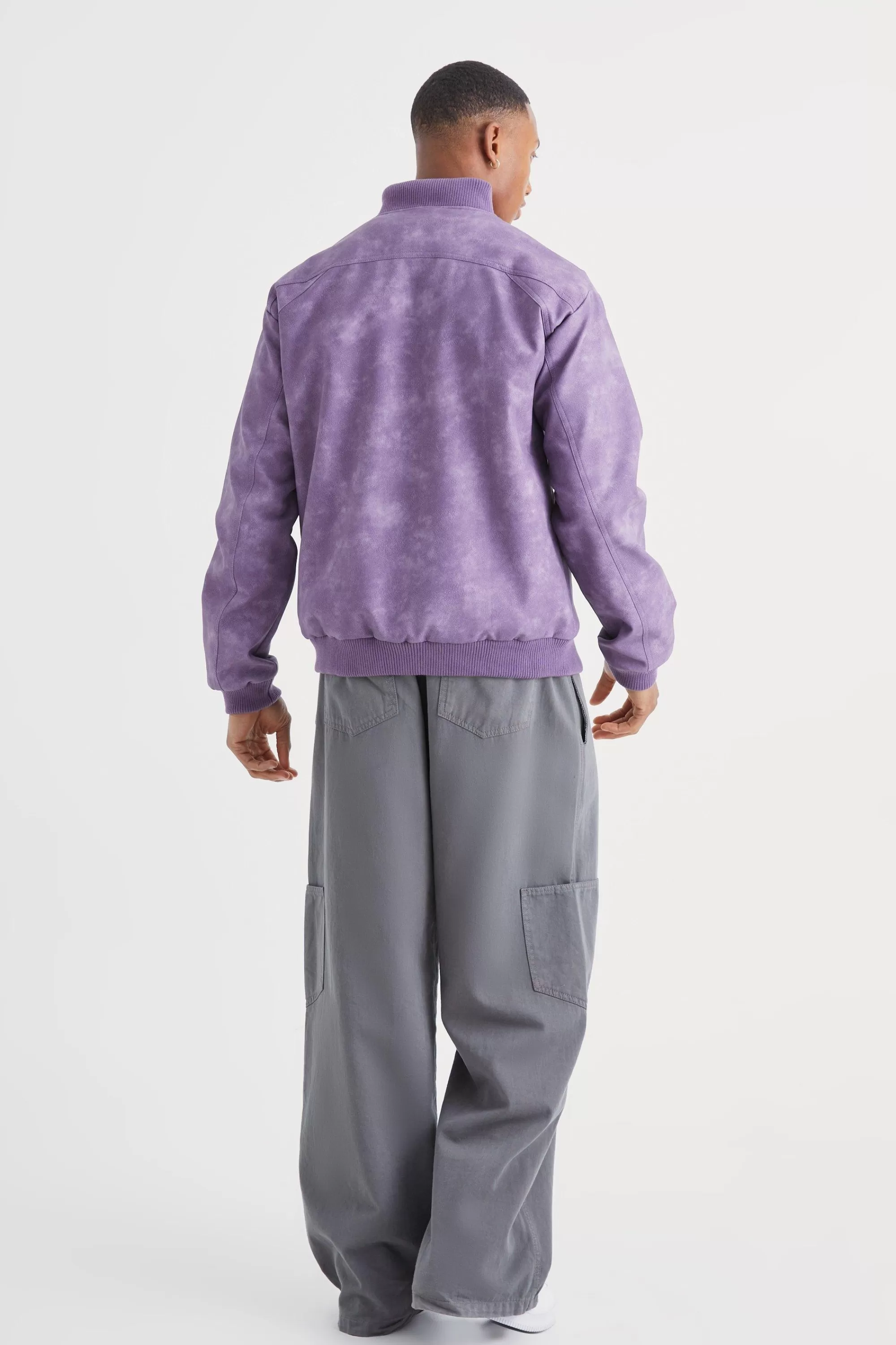 boohooMAN Washed Pu Panel Detail Bomber | UK