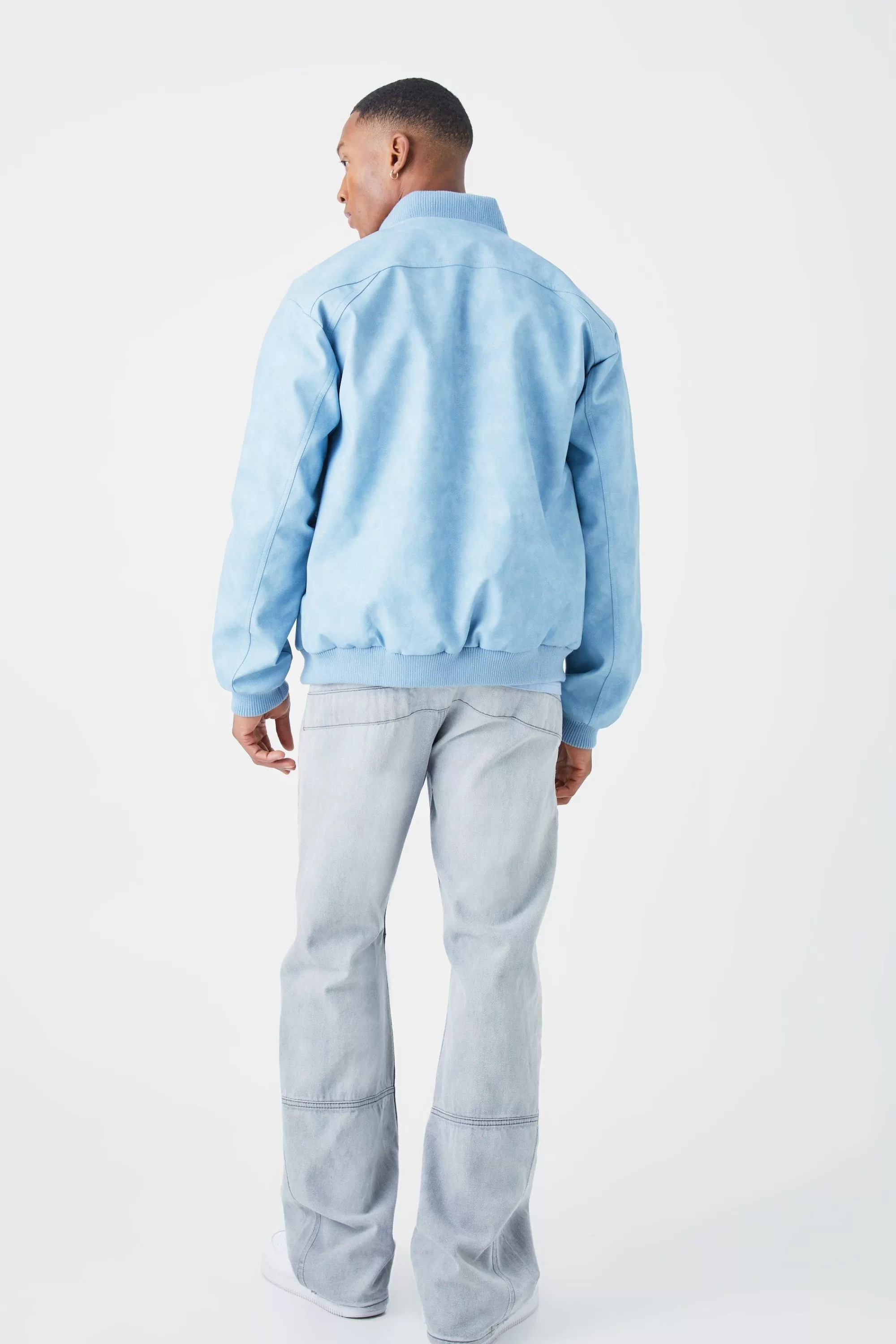 boohooMAN Washed Pu Panel Detail Bomber | UK