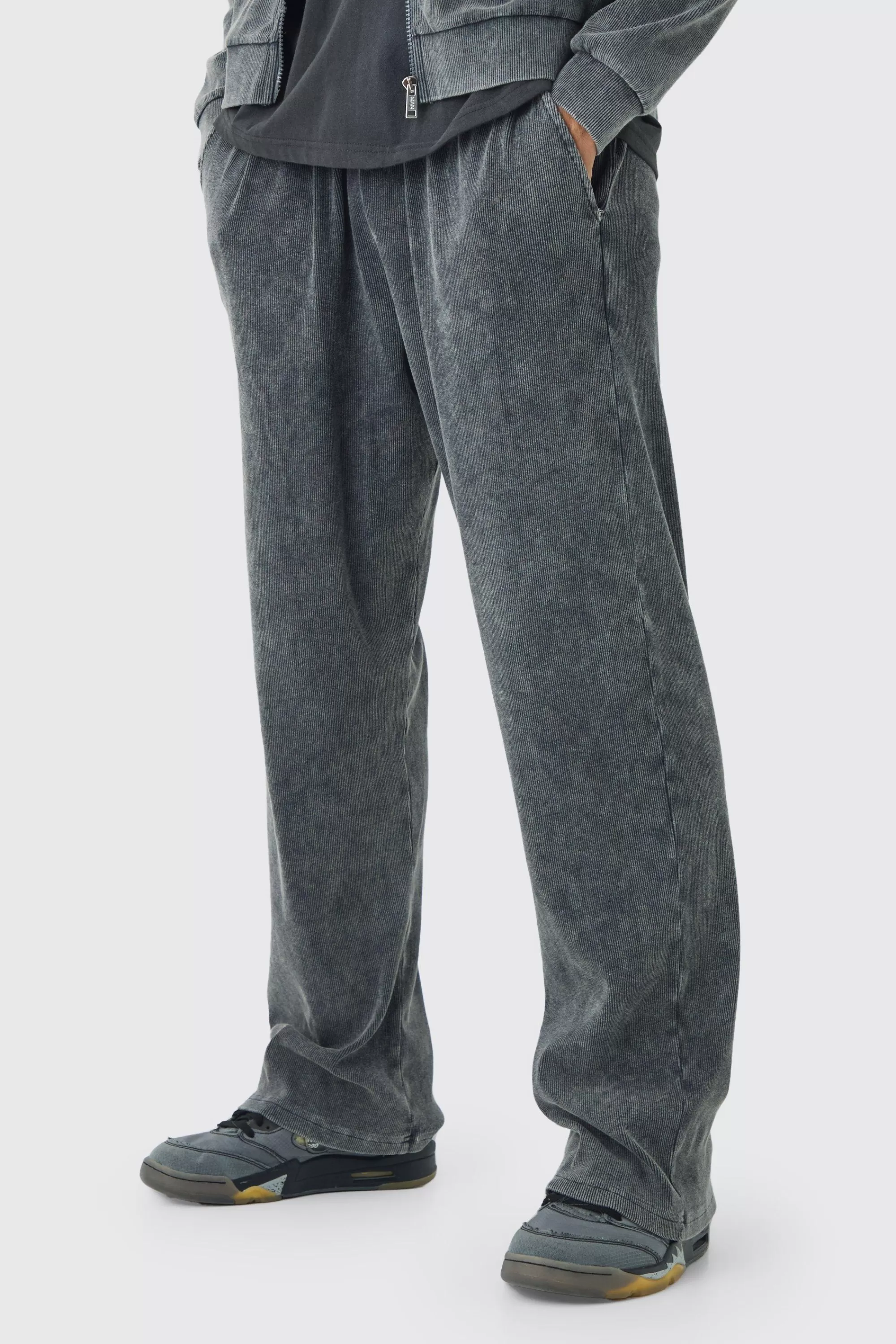 boohooMAN Washed Rib Straight Leg Jogger | UK