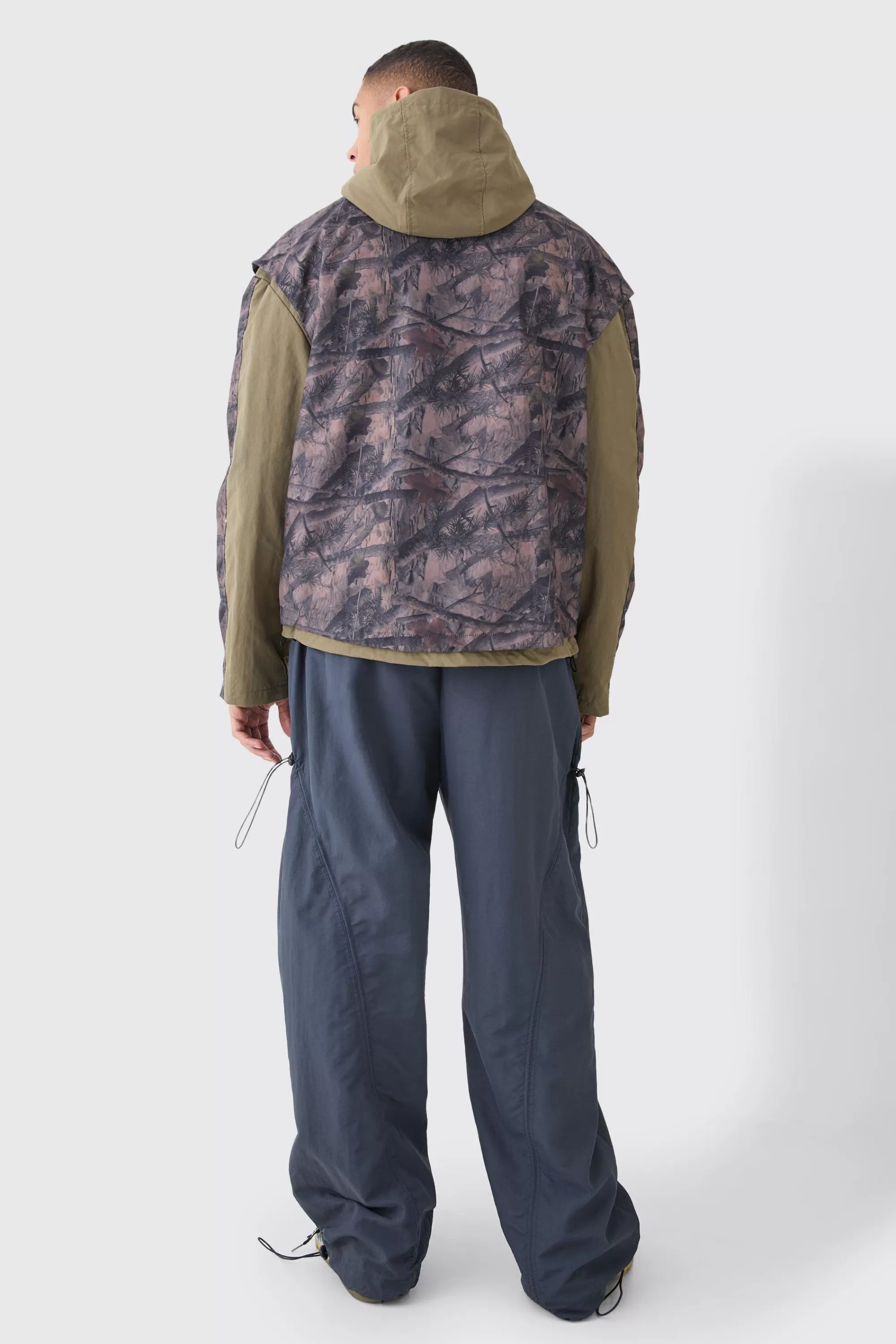 boohooMAN Washed Ripstop Nylon Camo Utility Jacket | UK