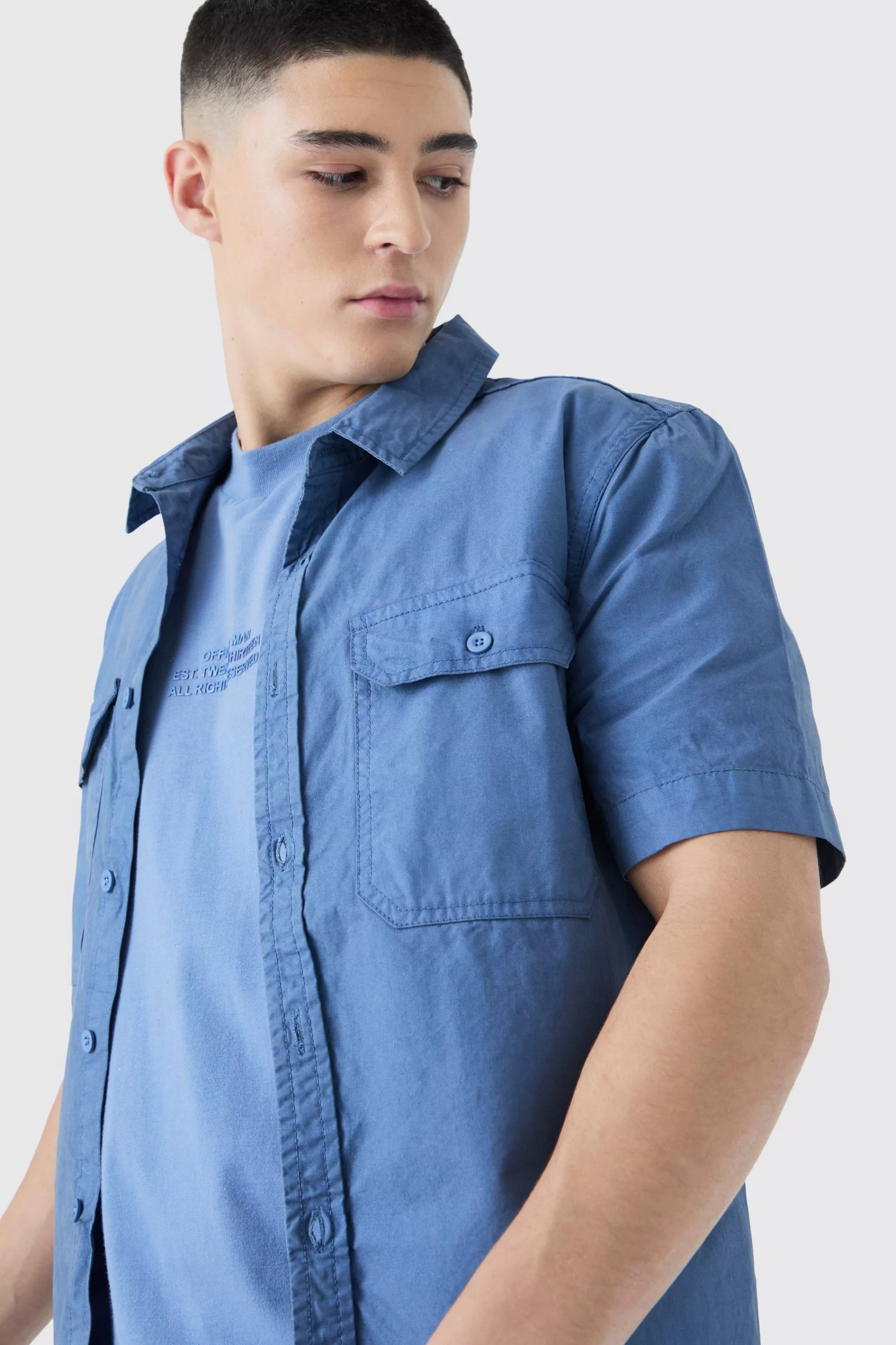 boohooMAN Washed Short Sleeve Twill Shirt | UK