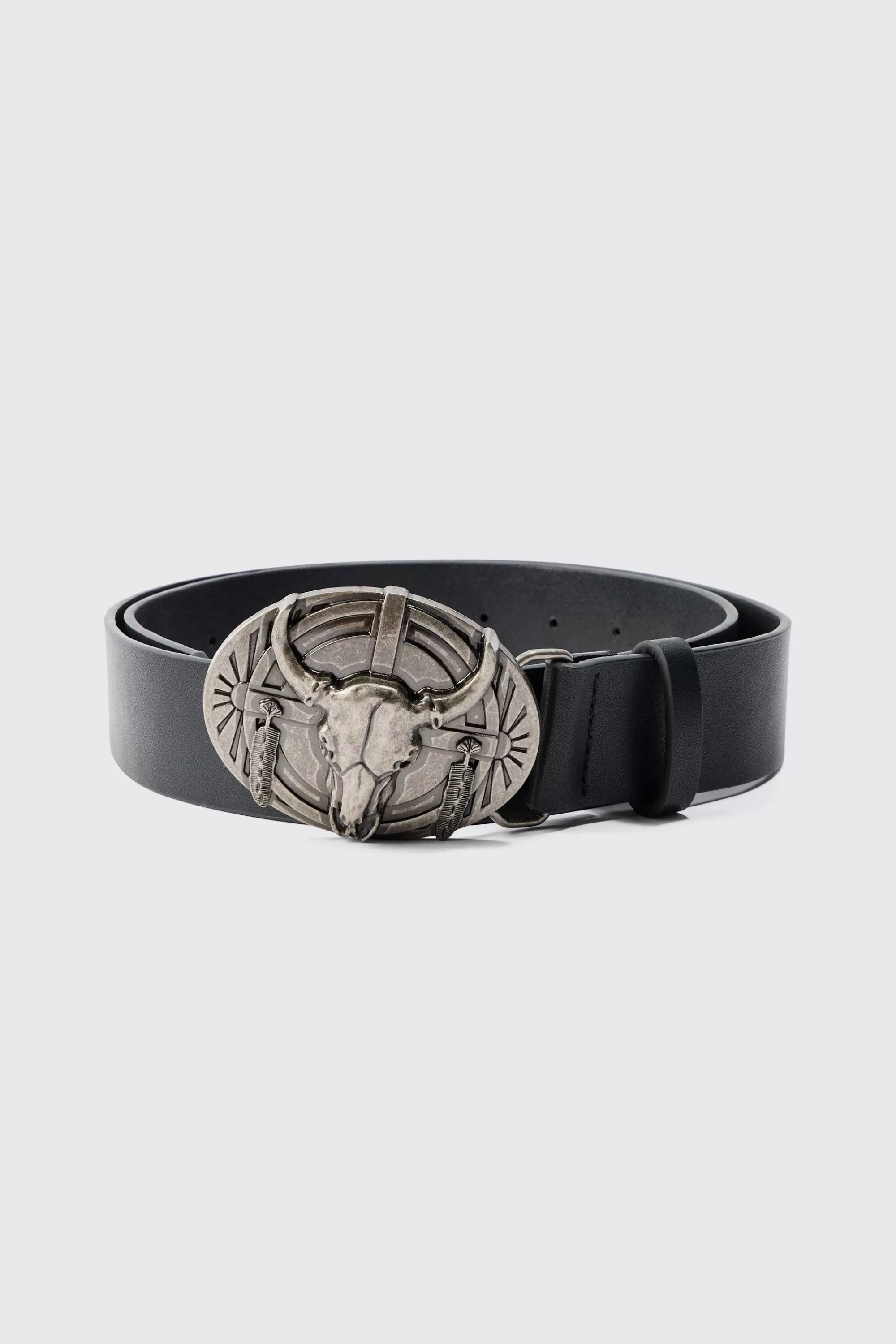 boohooMAN Western Bull Belt | UK