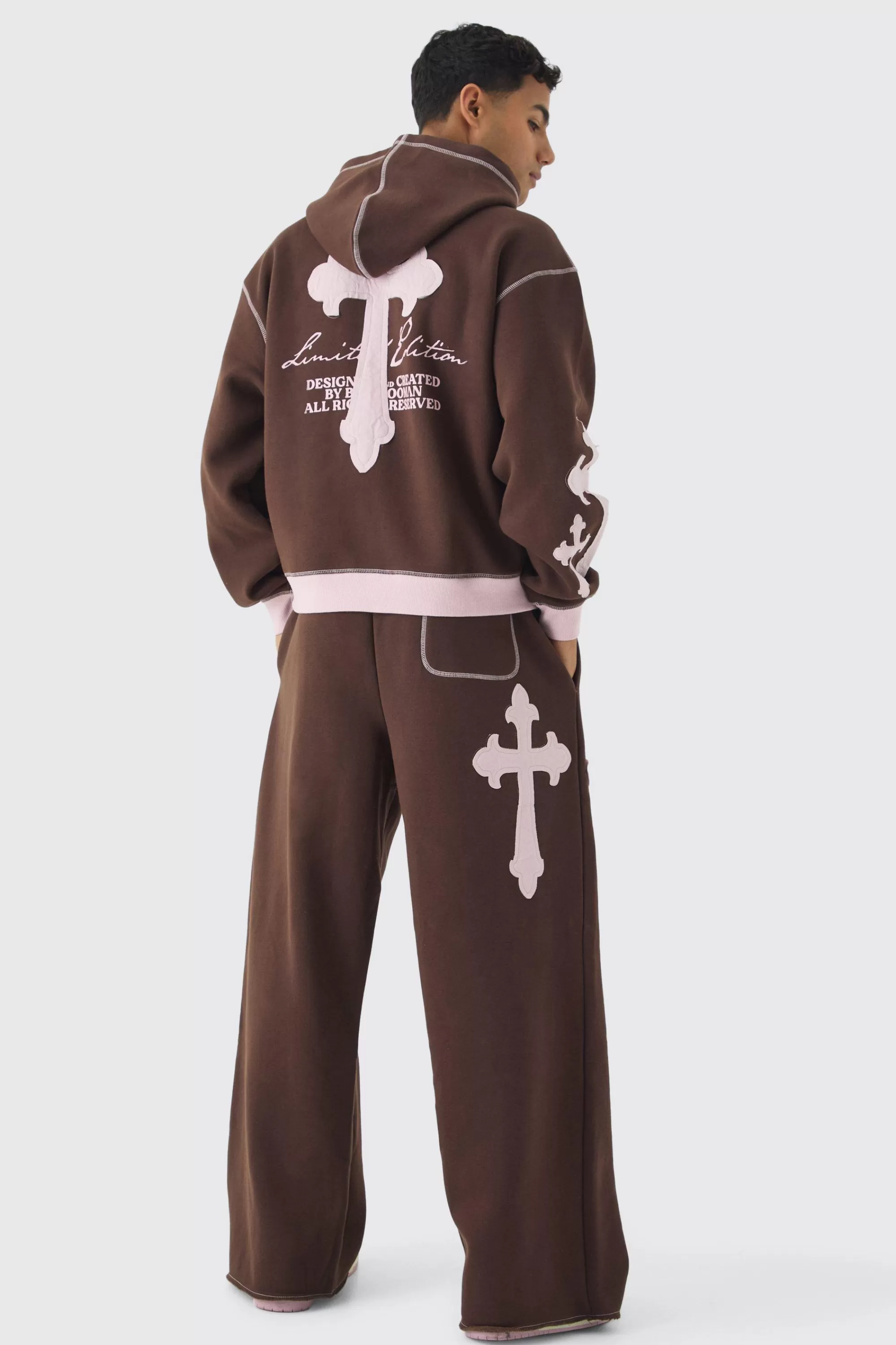 boohooMAN Wide Leg Limited Edition Cross Applique Joggers | UK