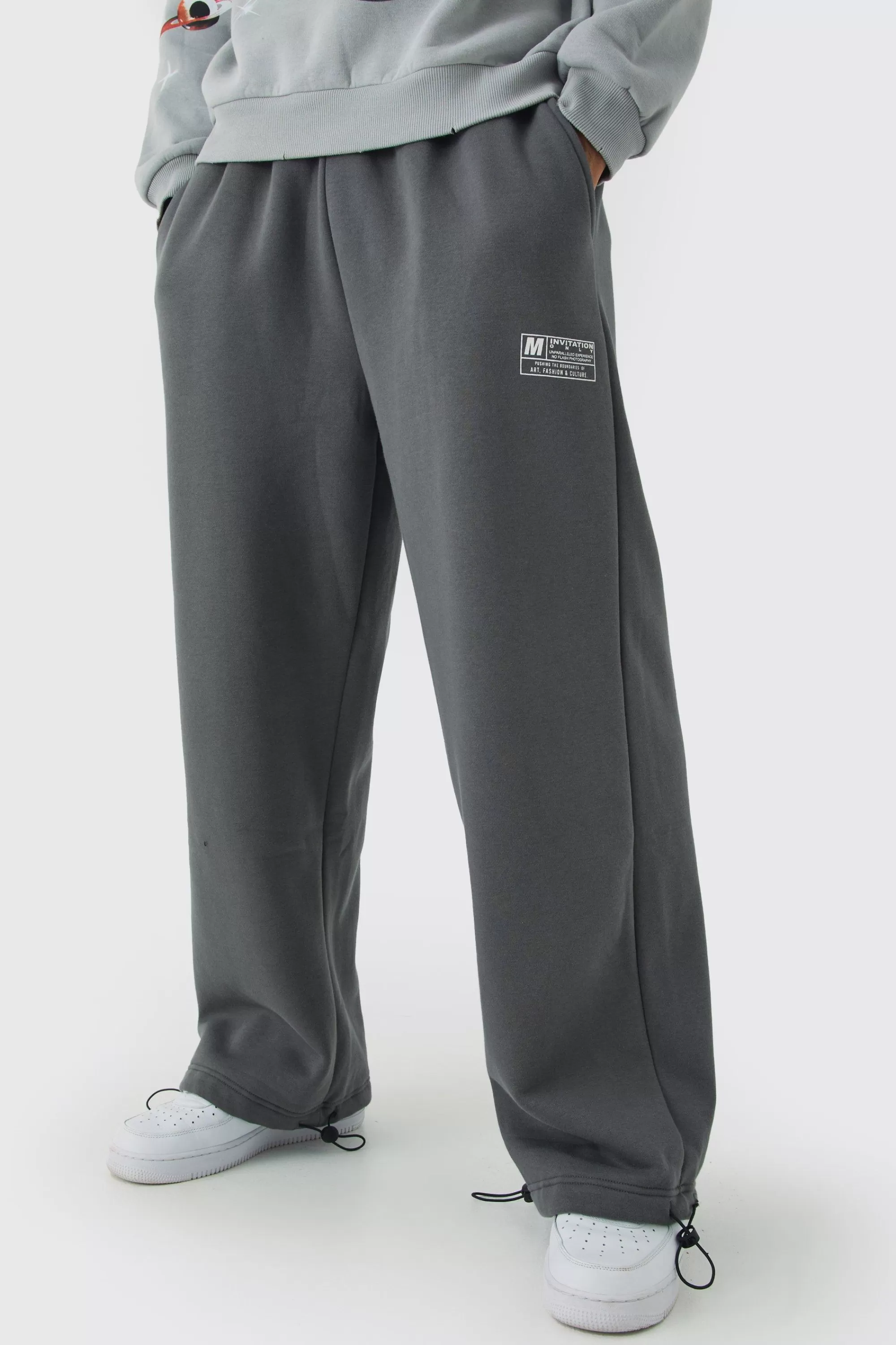 boohooMAN Wide Leg Tie Cuff Double Waistband Joggers | UK
