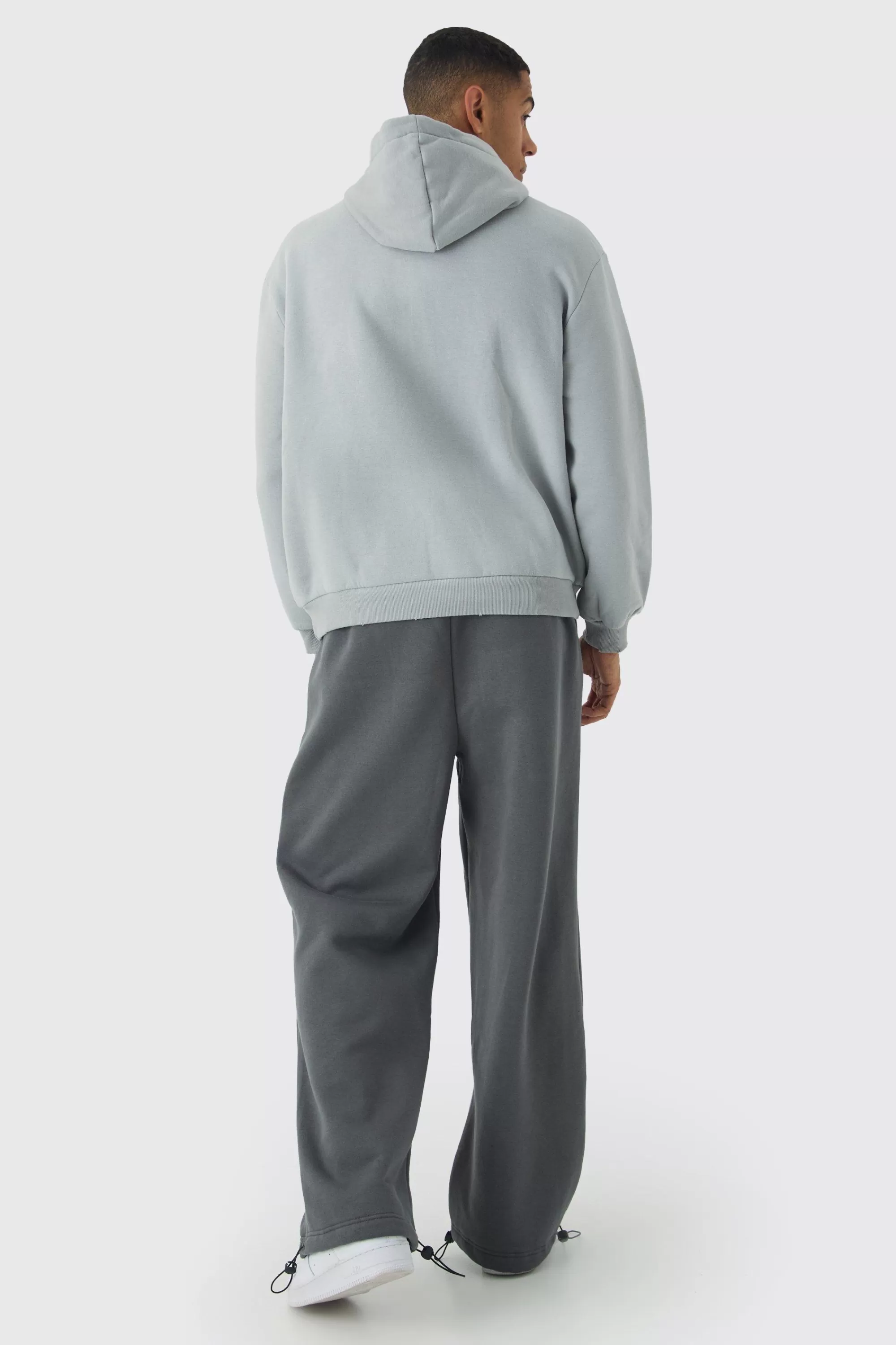 boohooMAN Wide Leg Tie Cuff Double Waistband Joggers | UK