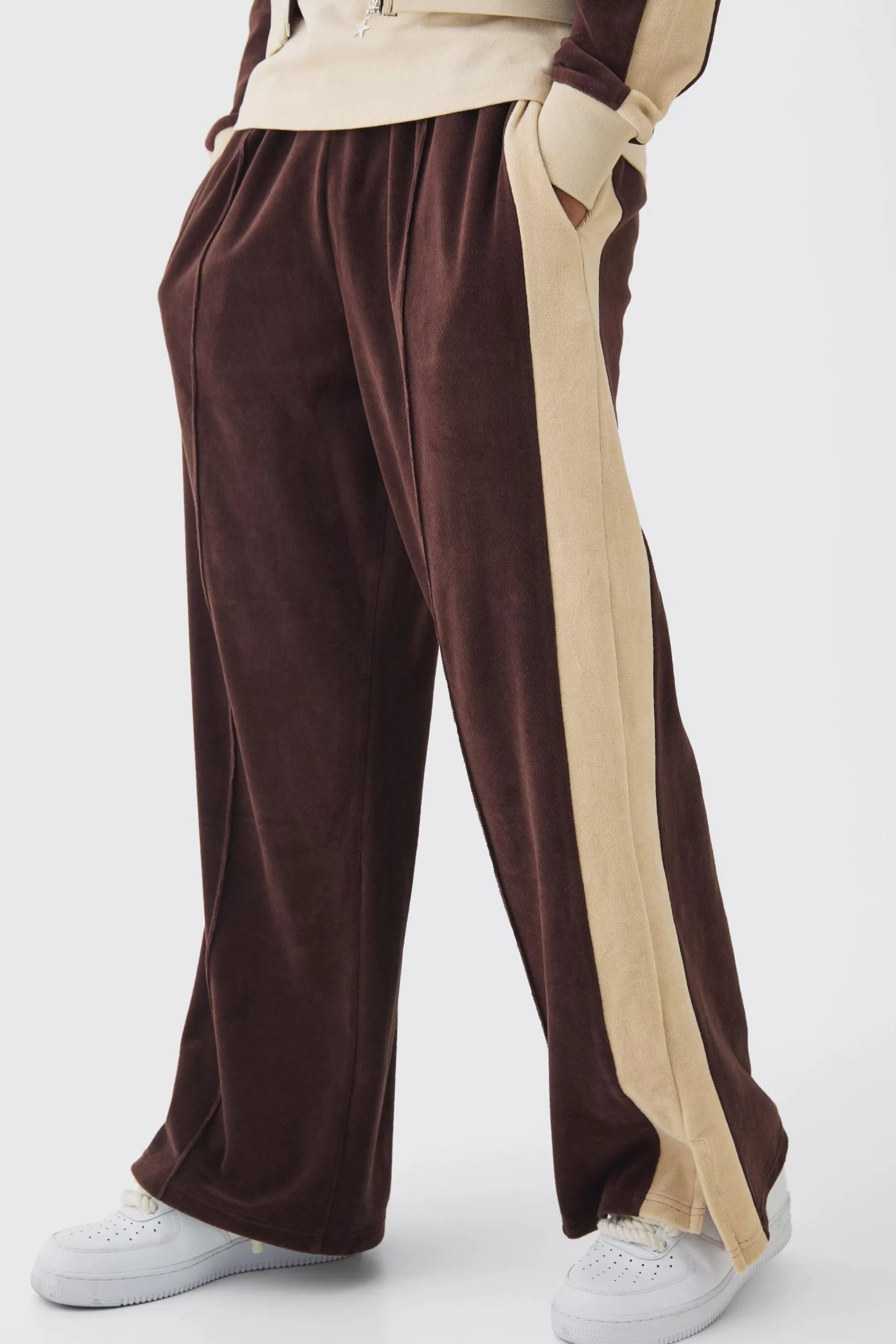 boohooMAN Wide Leg Velour Split Hem Jogger | UK