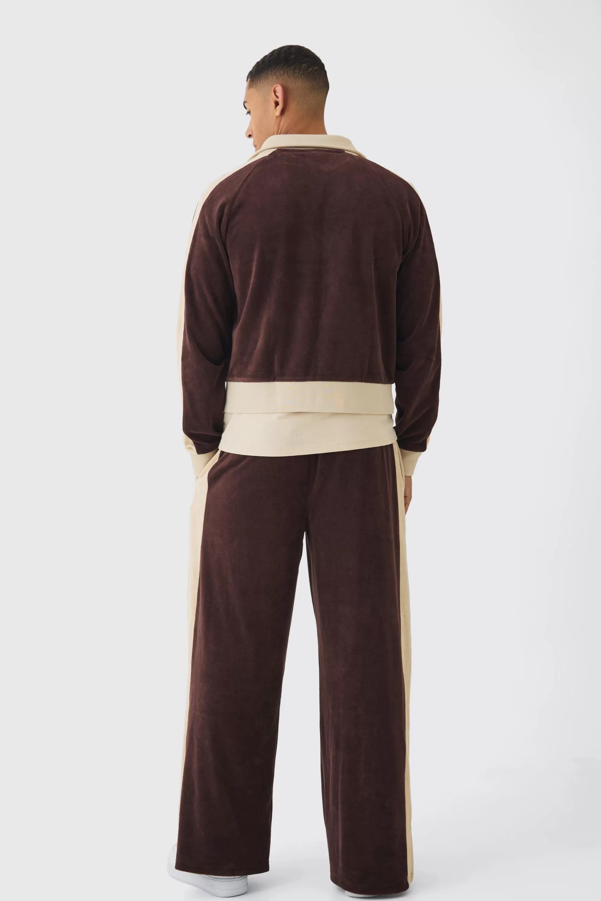boohooMAN Wide Leg Velour Split Hem Jogger | UK