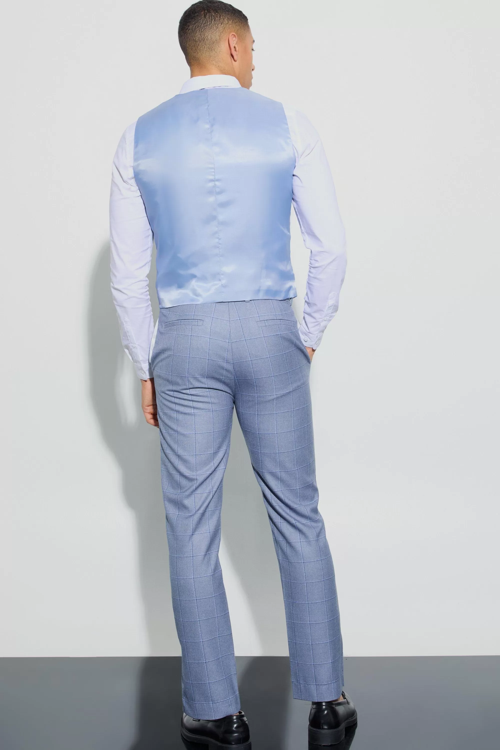 boohooMAN Window Check Double Breasted Waistcoat | UK