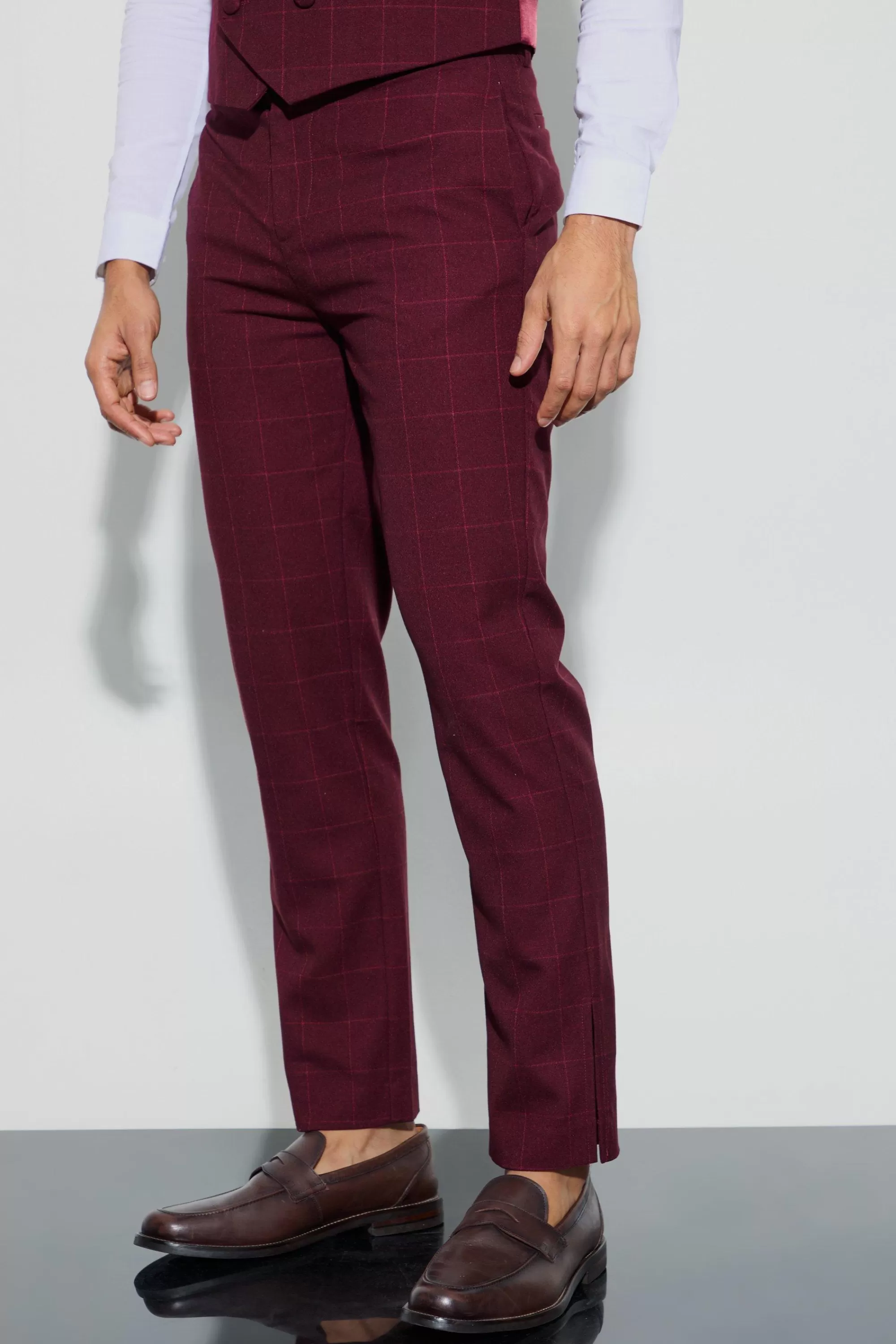 boohooMAN Window Check Straight Fit Trousers | UK