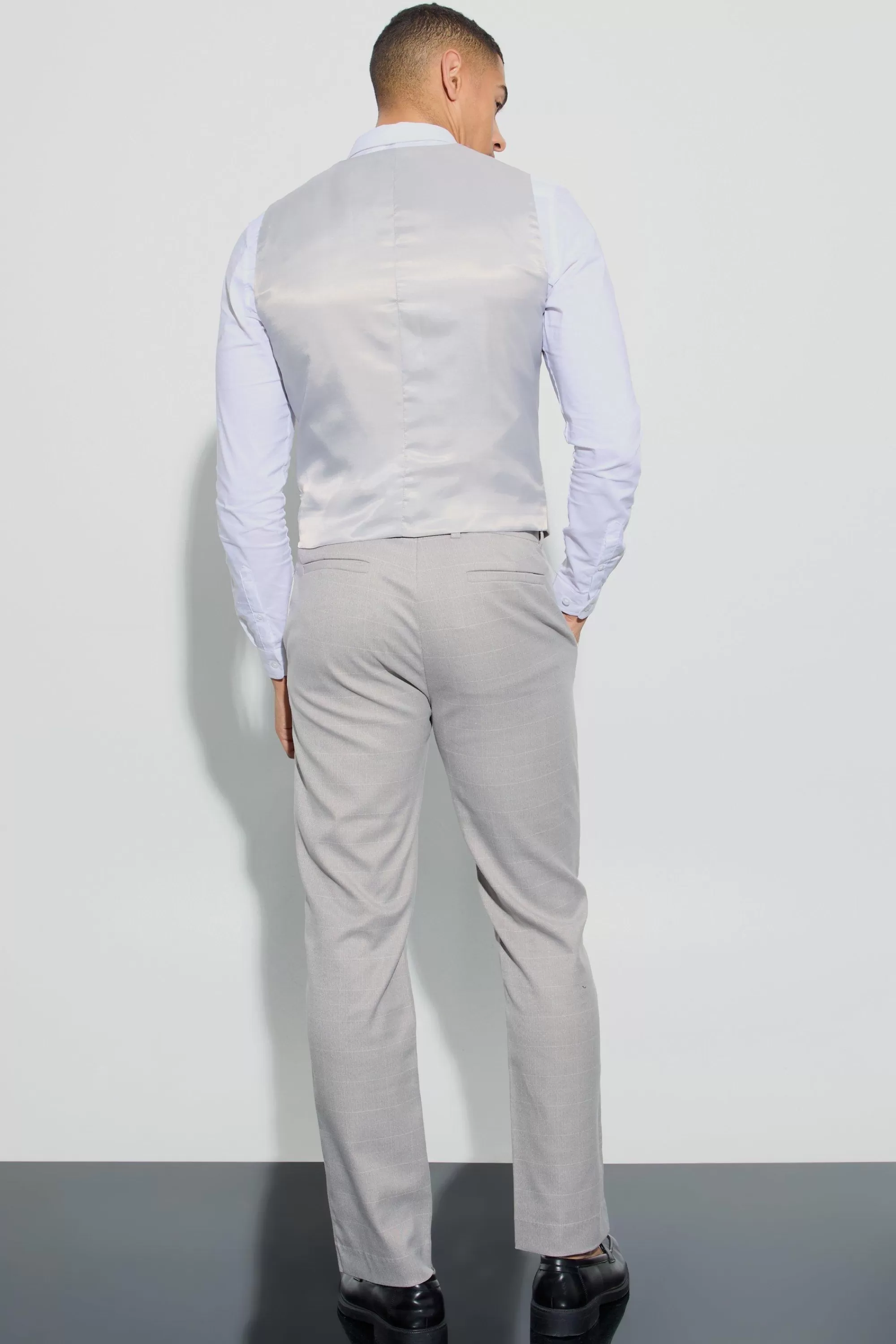 boohooMAN Window Check Straight Fit Trousers | UK